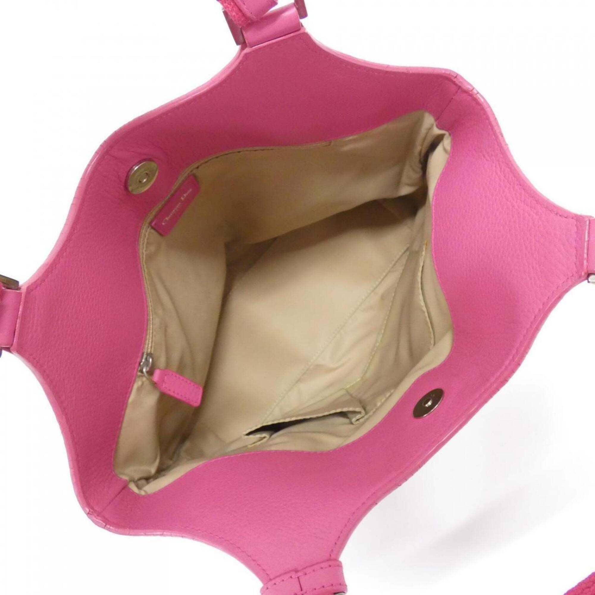 Christian Dior Beige Pink Canvas Leather Handbag (Pre-Owned)