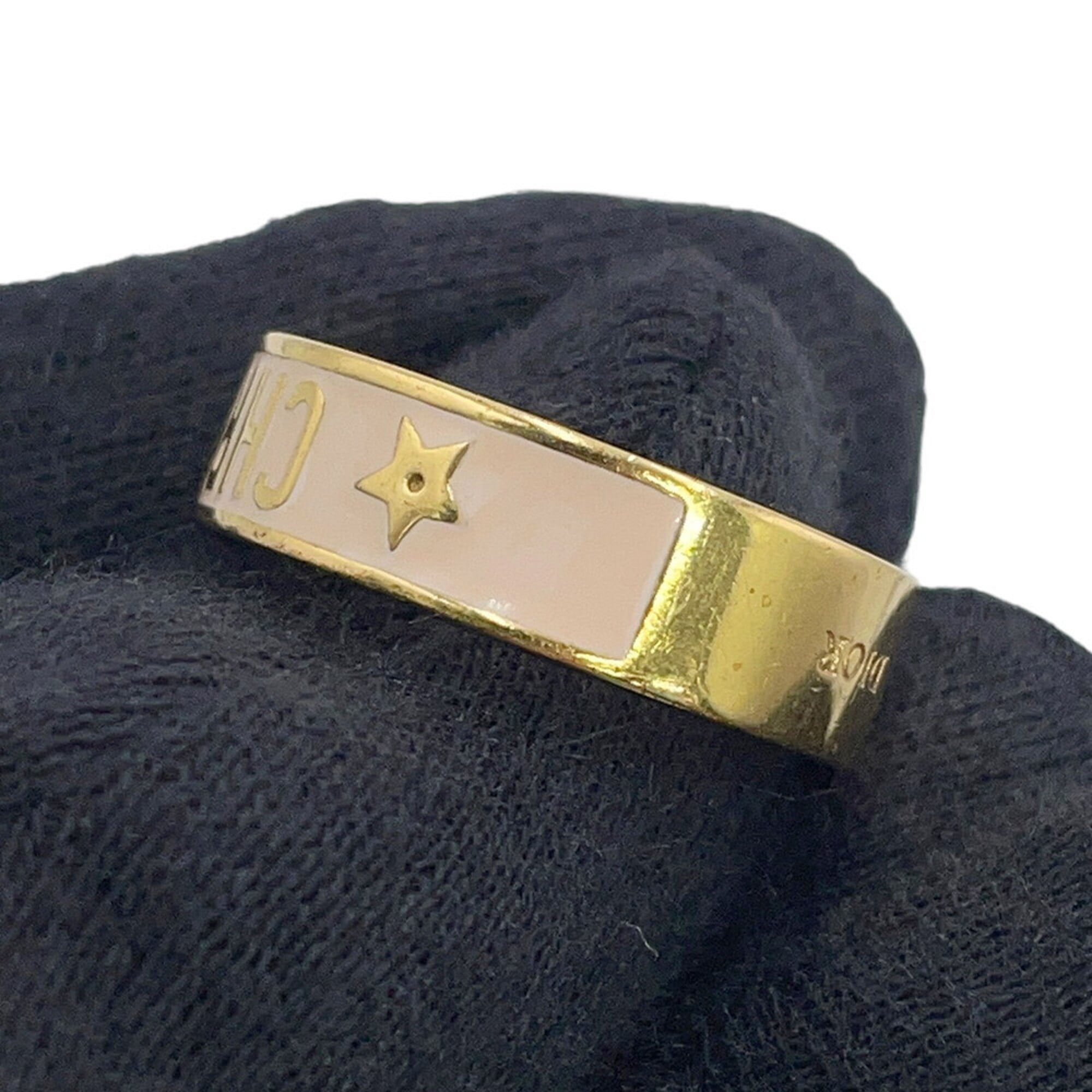 Christian Dior Gold Pink Lacquer Metal Band Ring (Pre-Owned)