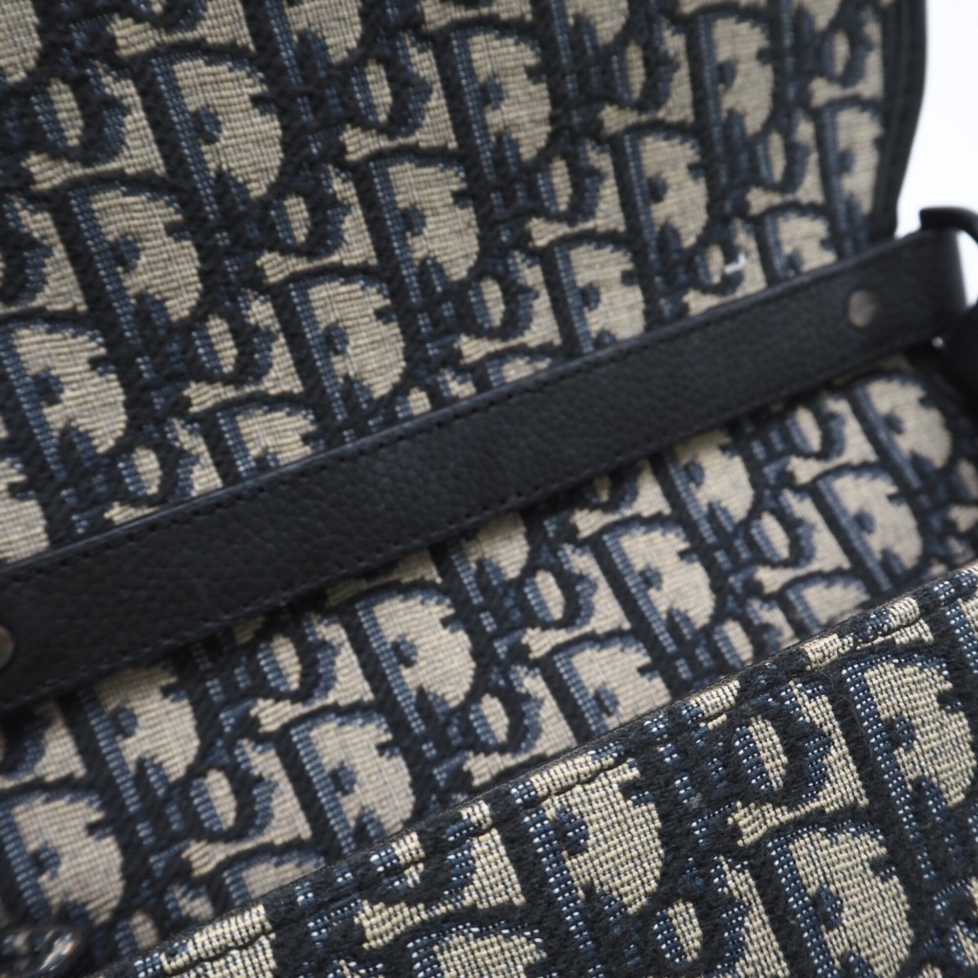 Christian Dior Gray Navy Cotton Canvas Shoulder Bag (Pre-Owned)