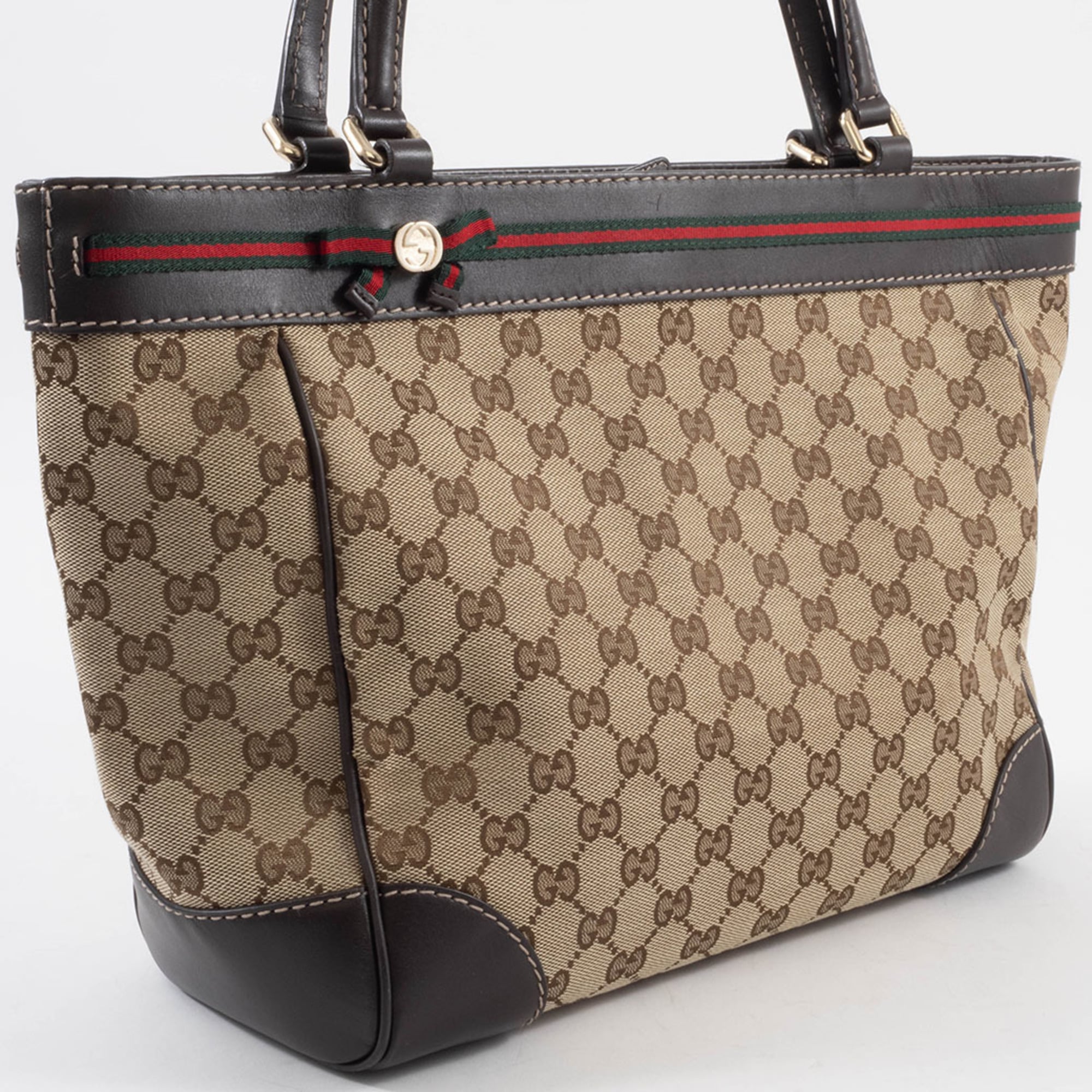 Gucci Gg Canvas Beige Brown Gg Canvas Leather Handbag (Pre-Owned)
