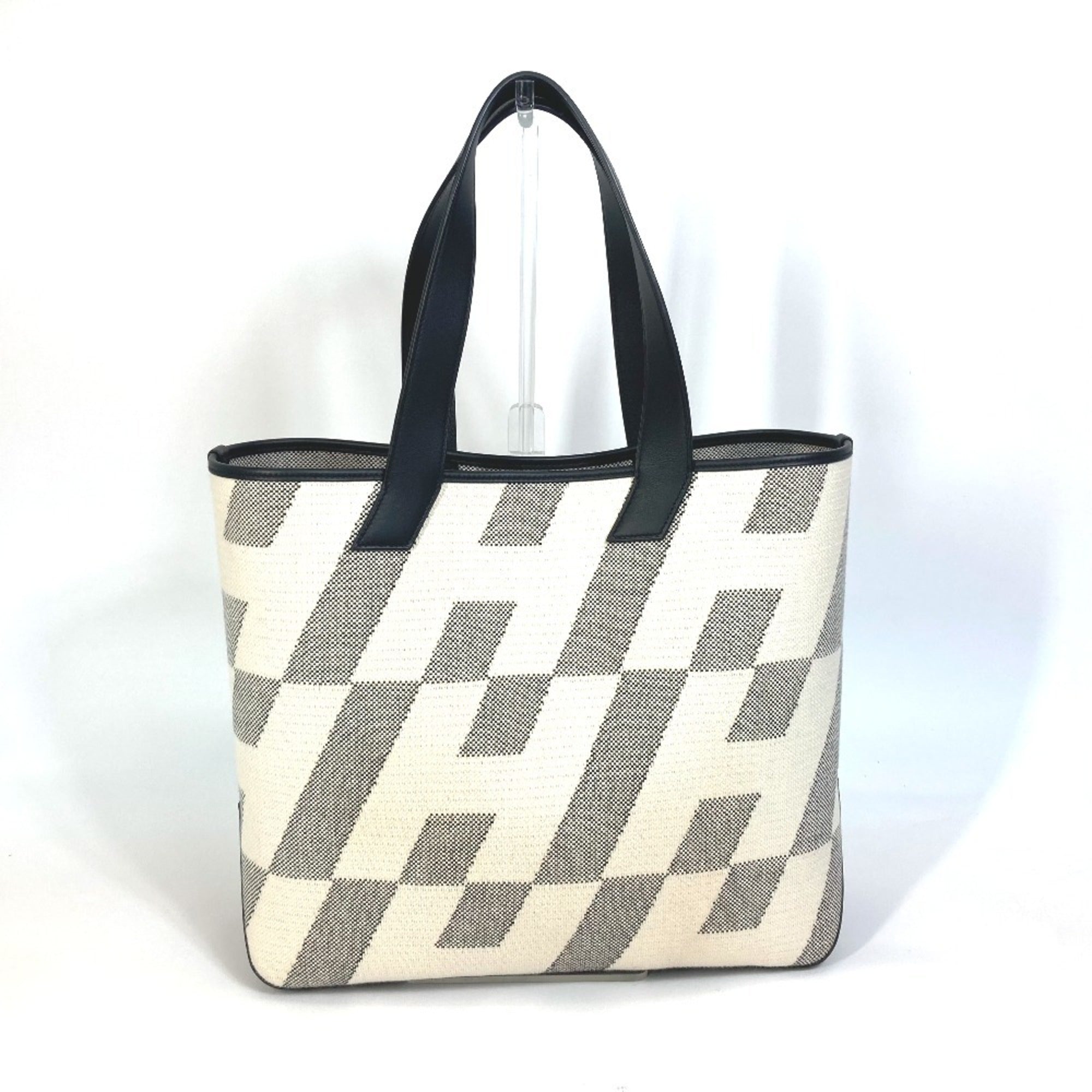 Hermes Black Gray White Canvas Swift Leather Handbag Tote Bag (Pre-Owned)