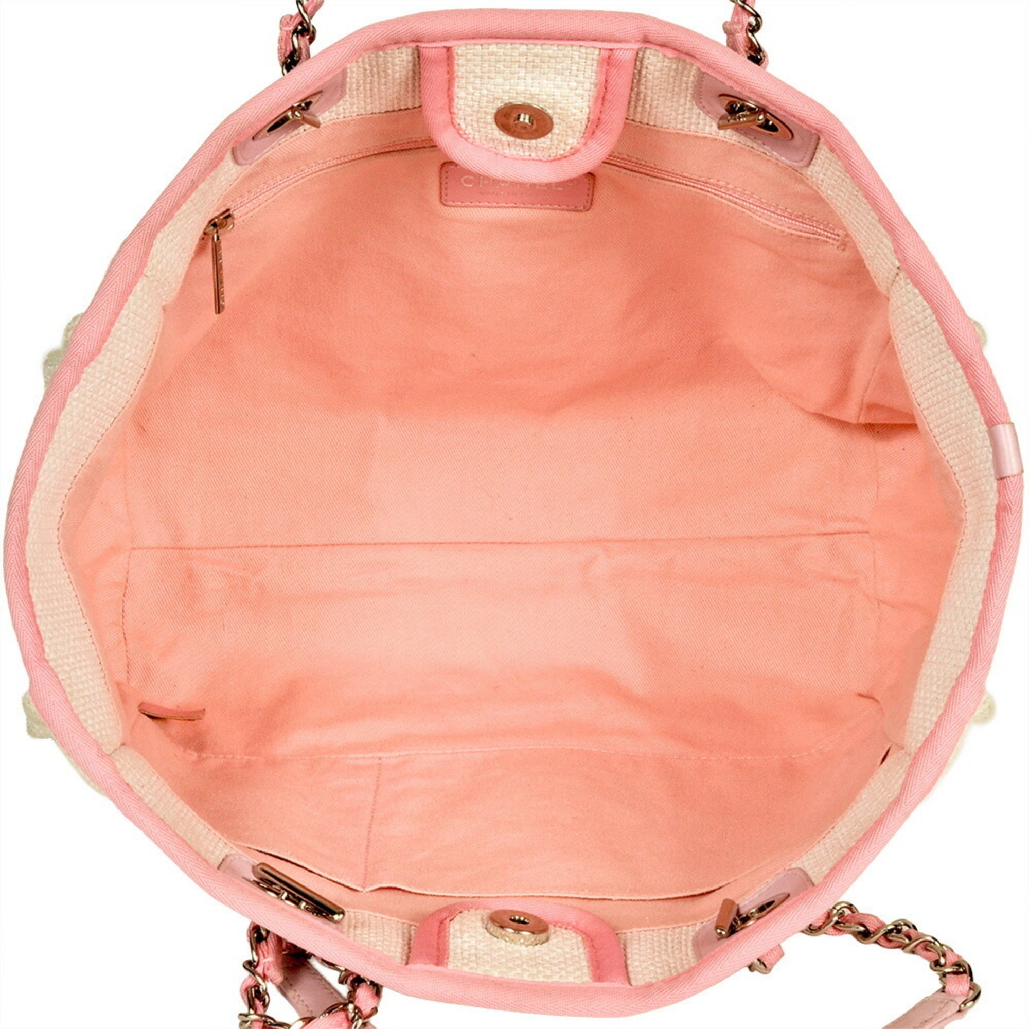 Chanel Beige Pink Straw Tote Bag (Pre-Owned)