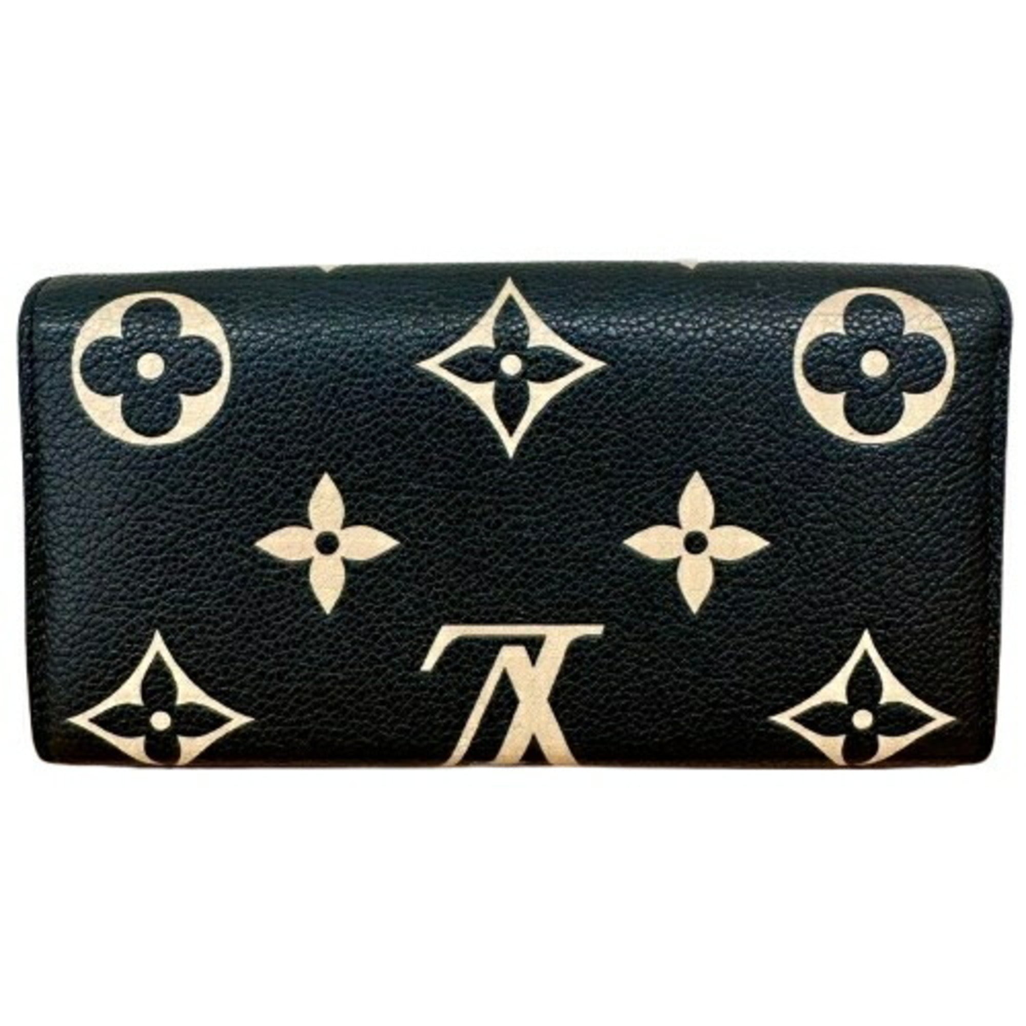 Louis Vuitton Monogram Empreinte Beige Black Leather Long Wallet (Bi-Fold) (Pre-Owned)