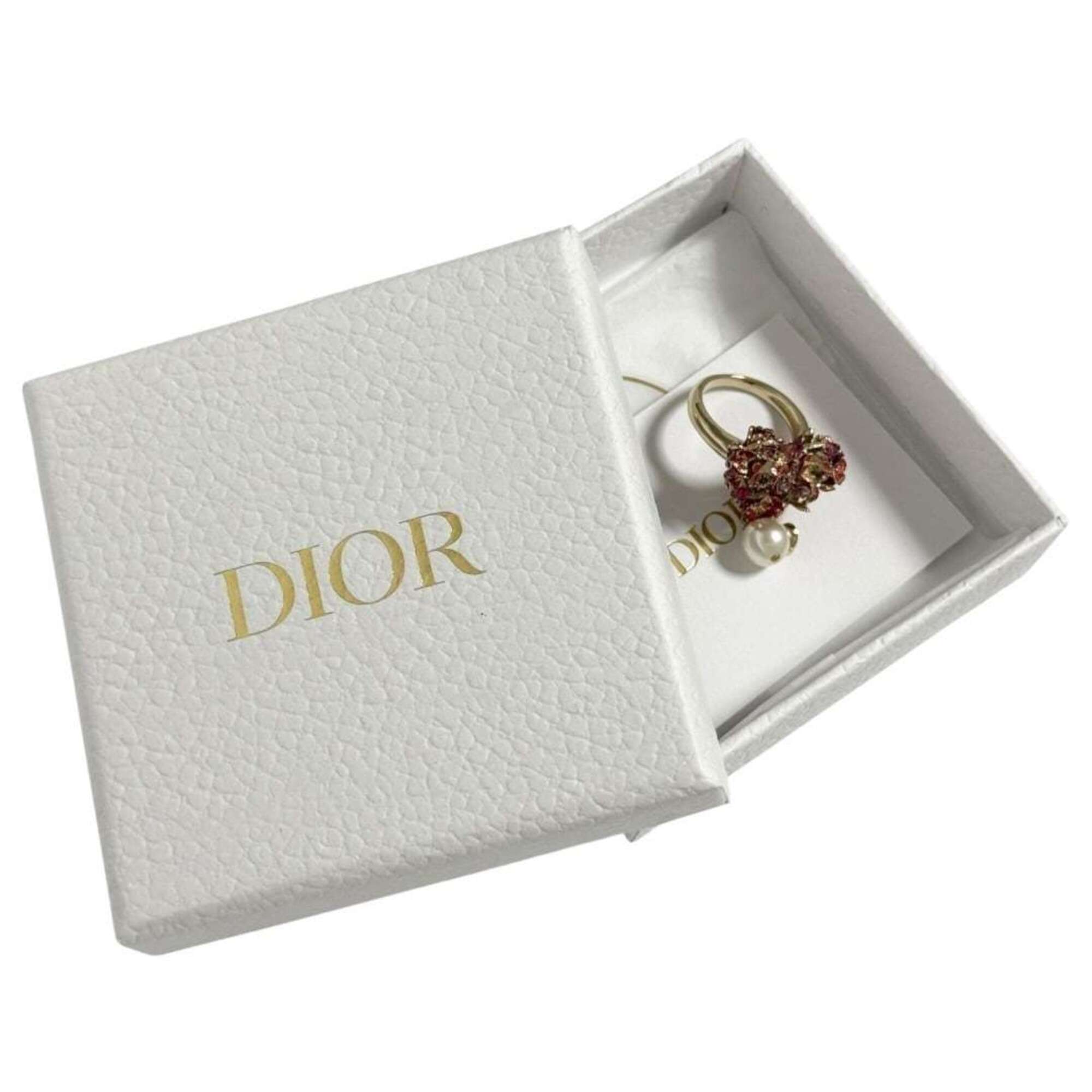 Christian Dior Artificial Pearl Metal Band Ring (Pre-Owned)