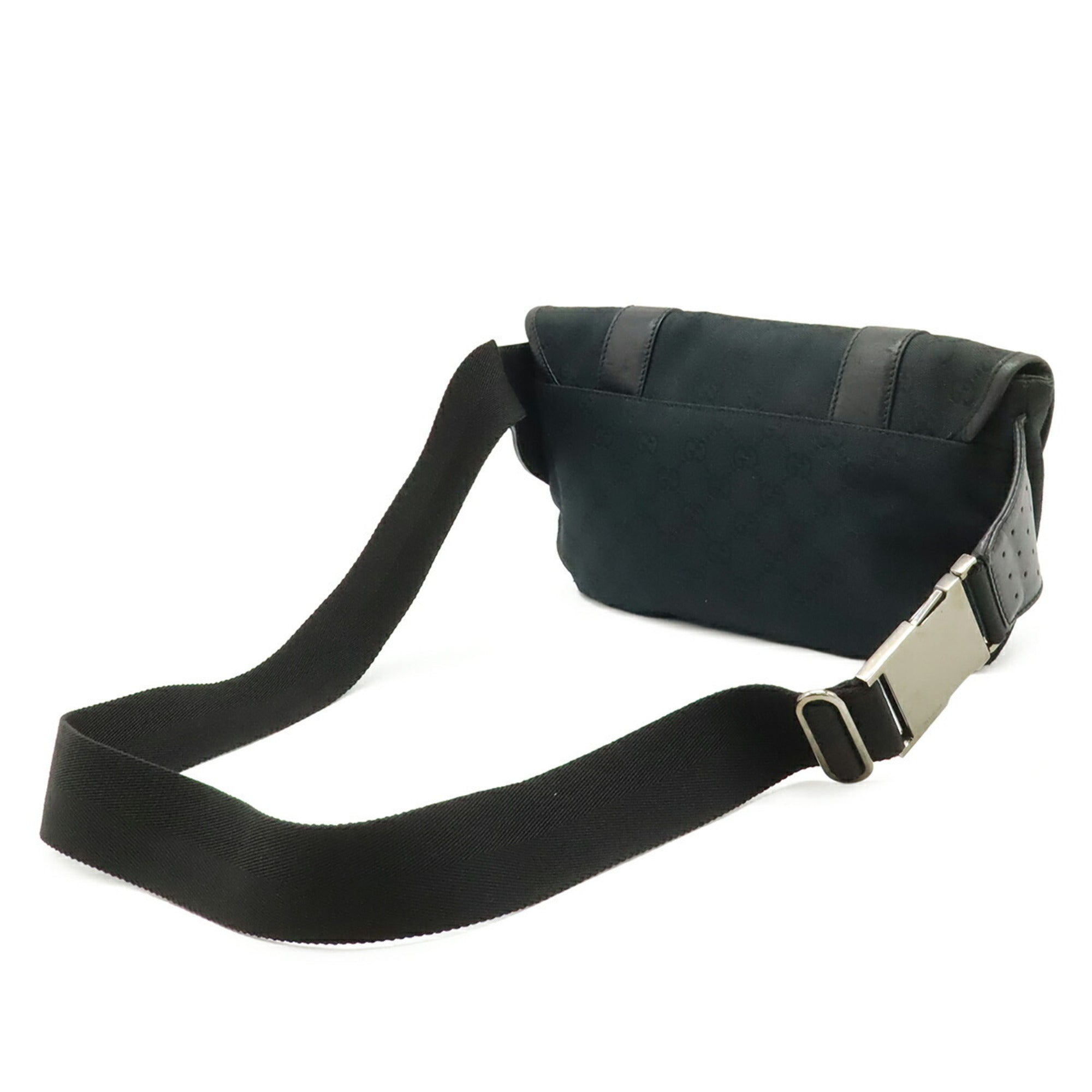 Gucci Black Gg Canvas Leather Fanny Pack Pouch Sling Bag (Pre-Owned)