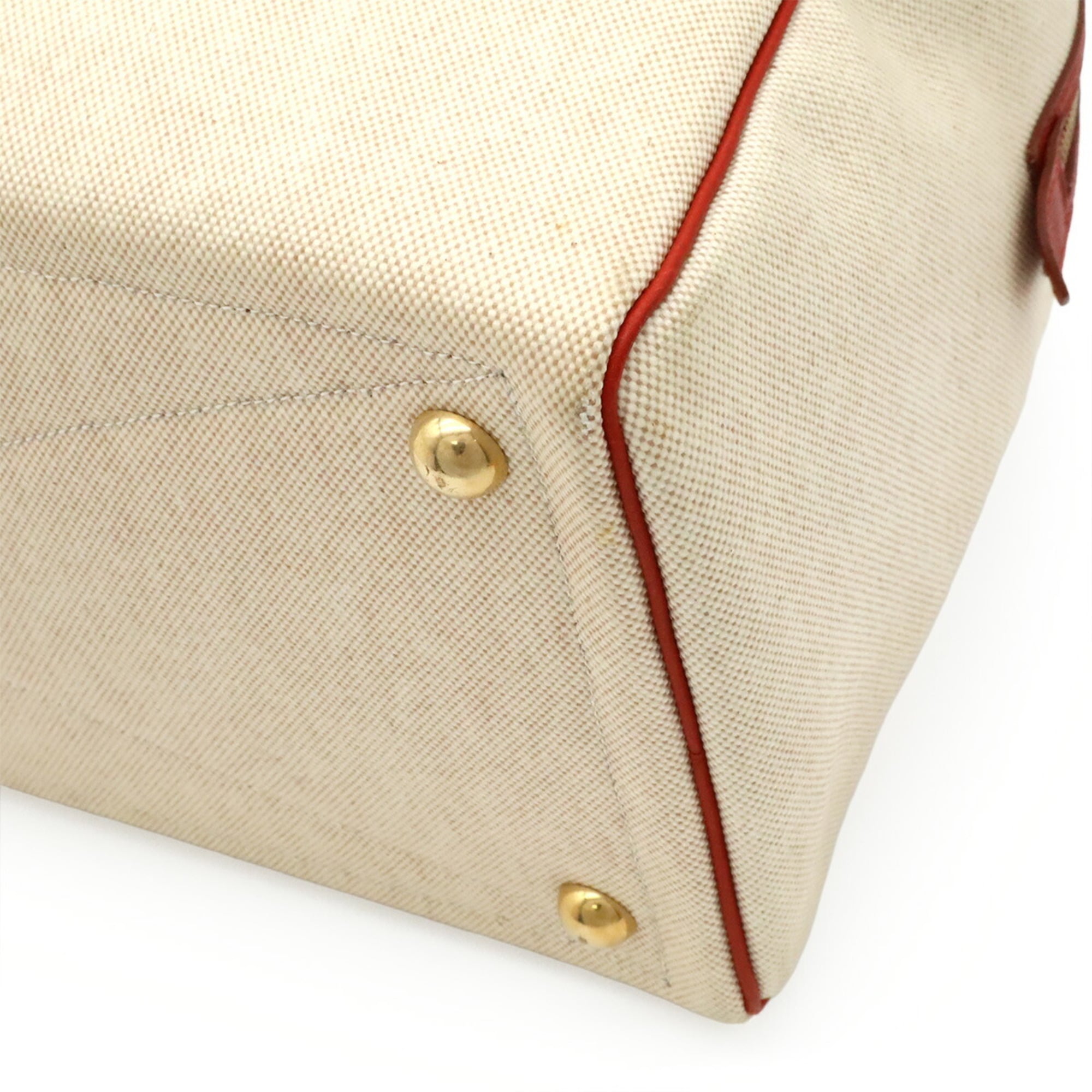 Hermes Beige Red Color Toile H Leather Boston Bag (Pre-Owned)