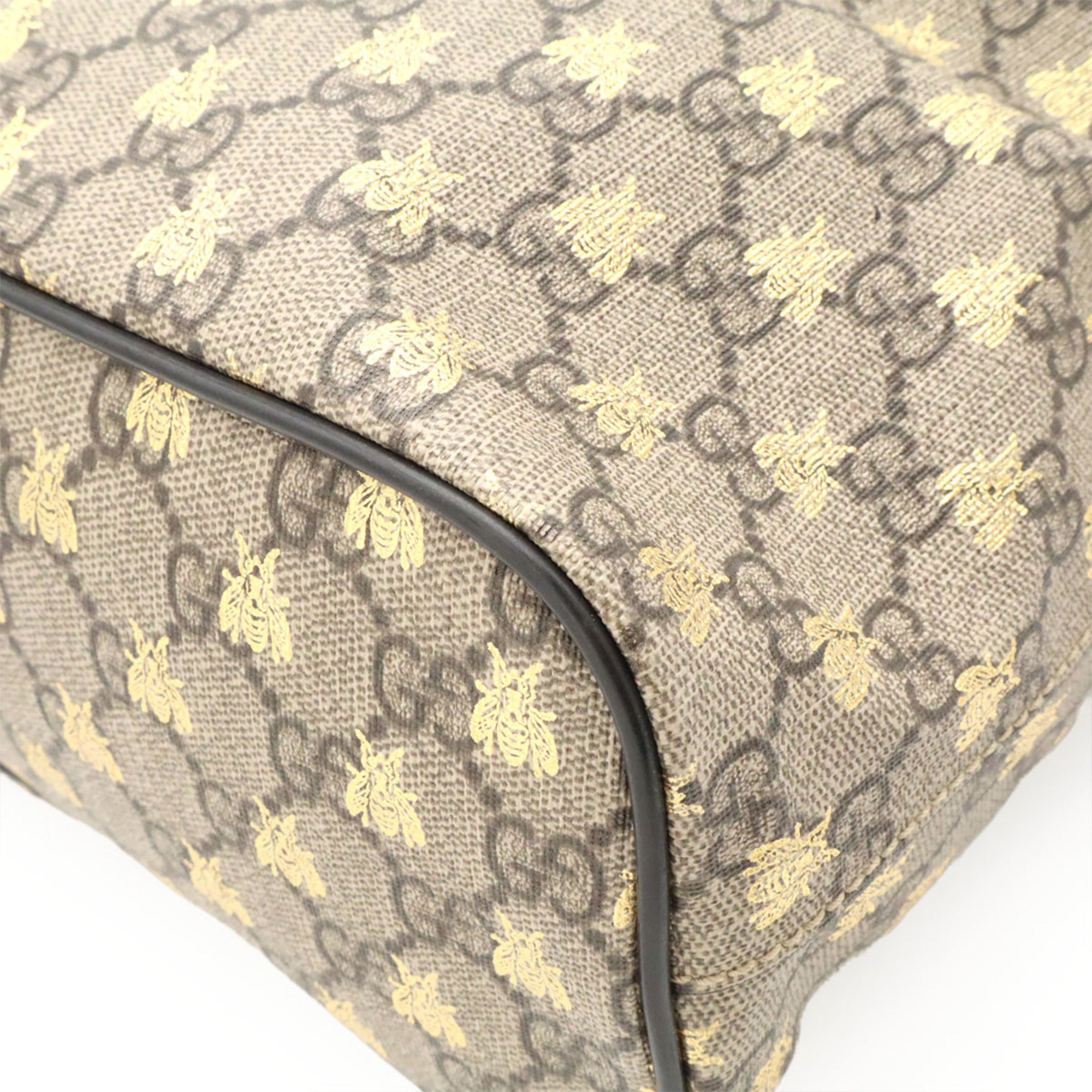 Gucci Beige Black Gold Gg Supreme Canvas Leather Handbag Shoulder Bag Tote Bag (Pre-Owned)