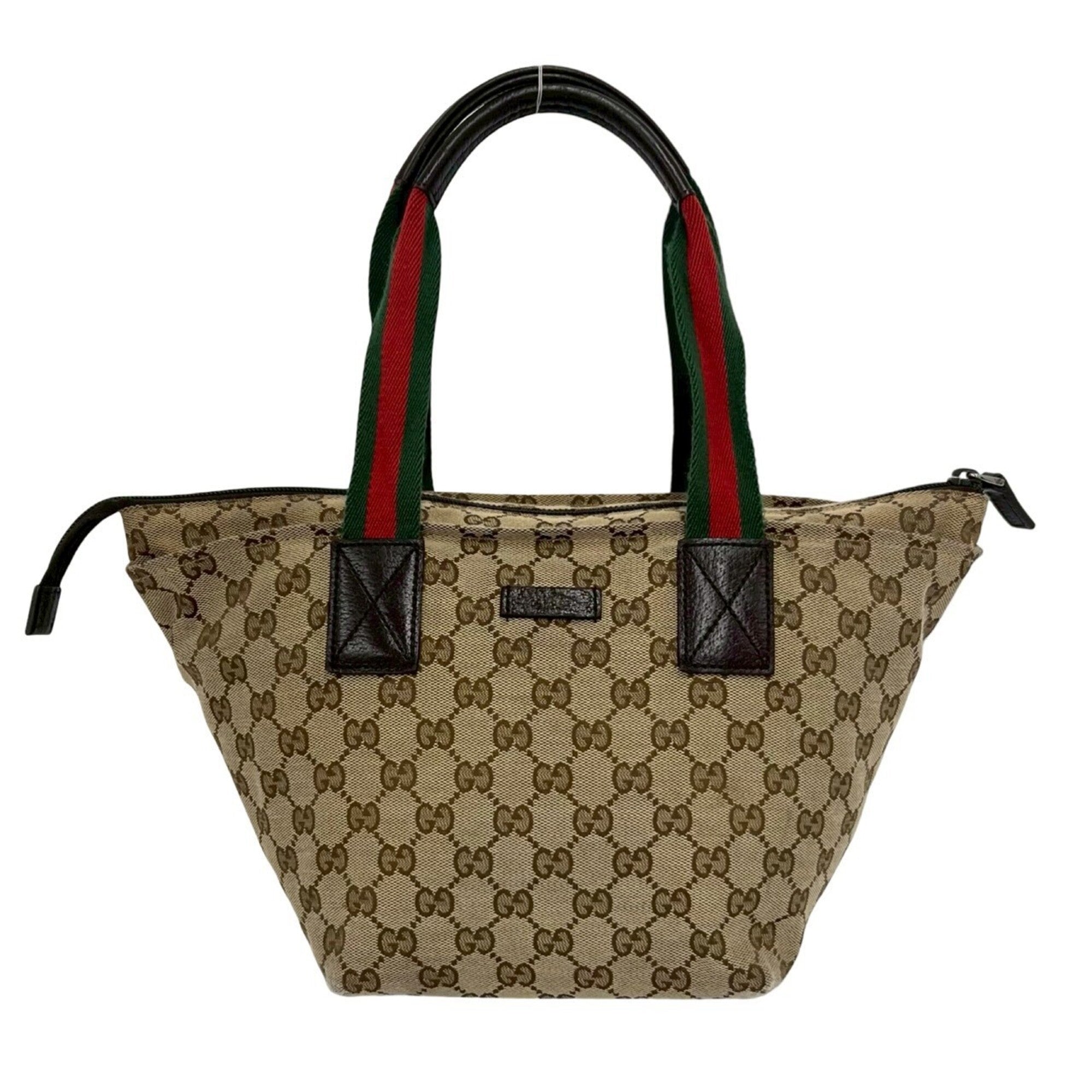 Gucci Brown Green Red Color Canvas Leather Handbag Tote Bag (Pre-Owned)