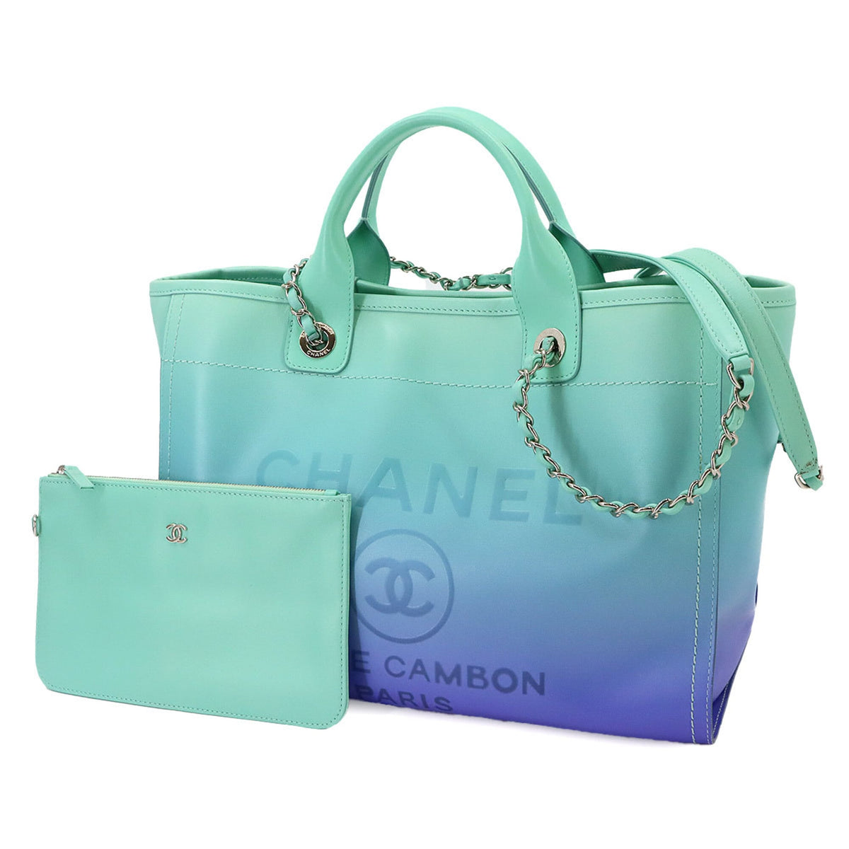 Chanel Deauville Blue Leather Handbag Tote Bag (Pre-Owned)