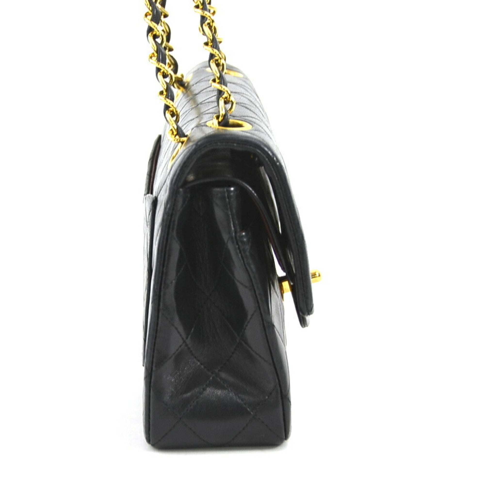 Chanel Black Gold Leather Metal Shoulder Bag (Pre-Owned)