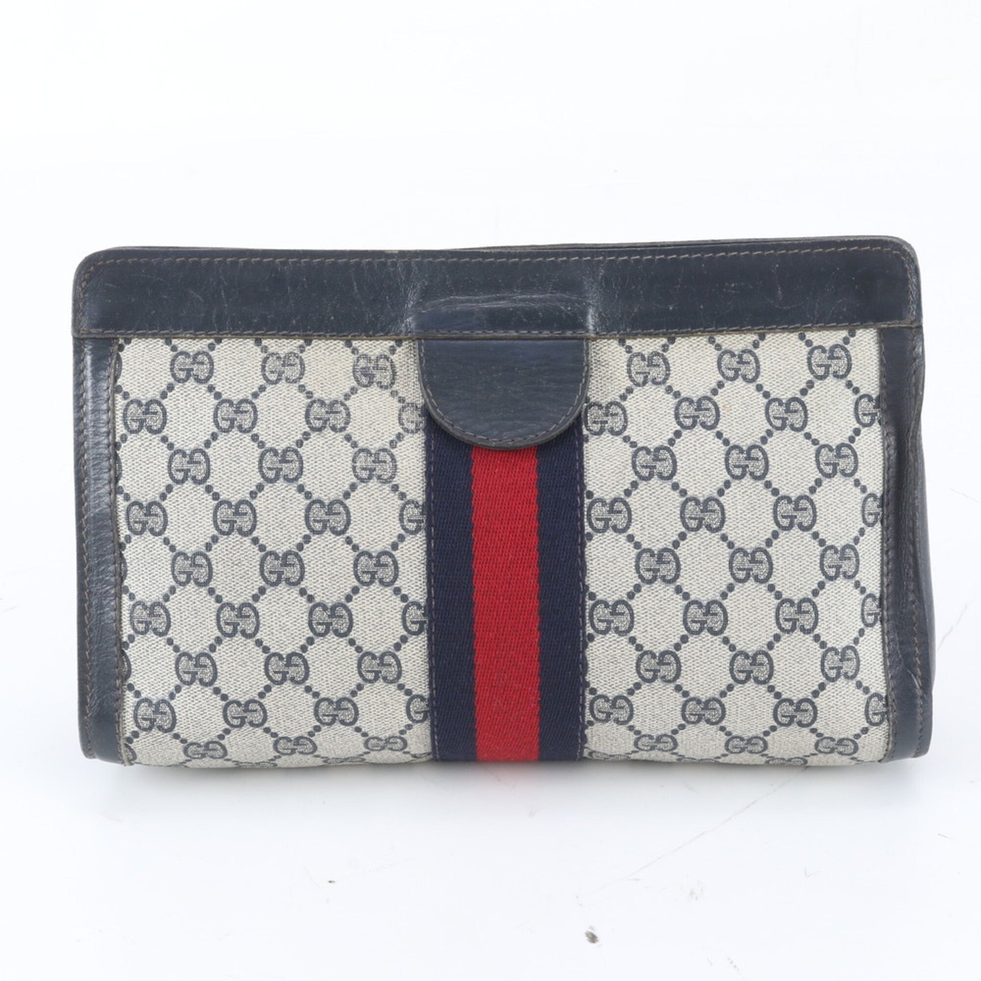 Gucci Navy Leather Coated Canvas Clutch Bag Pouch (Pre-Owned)