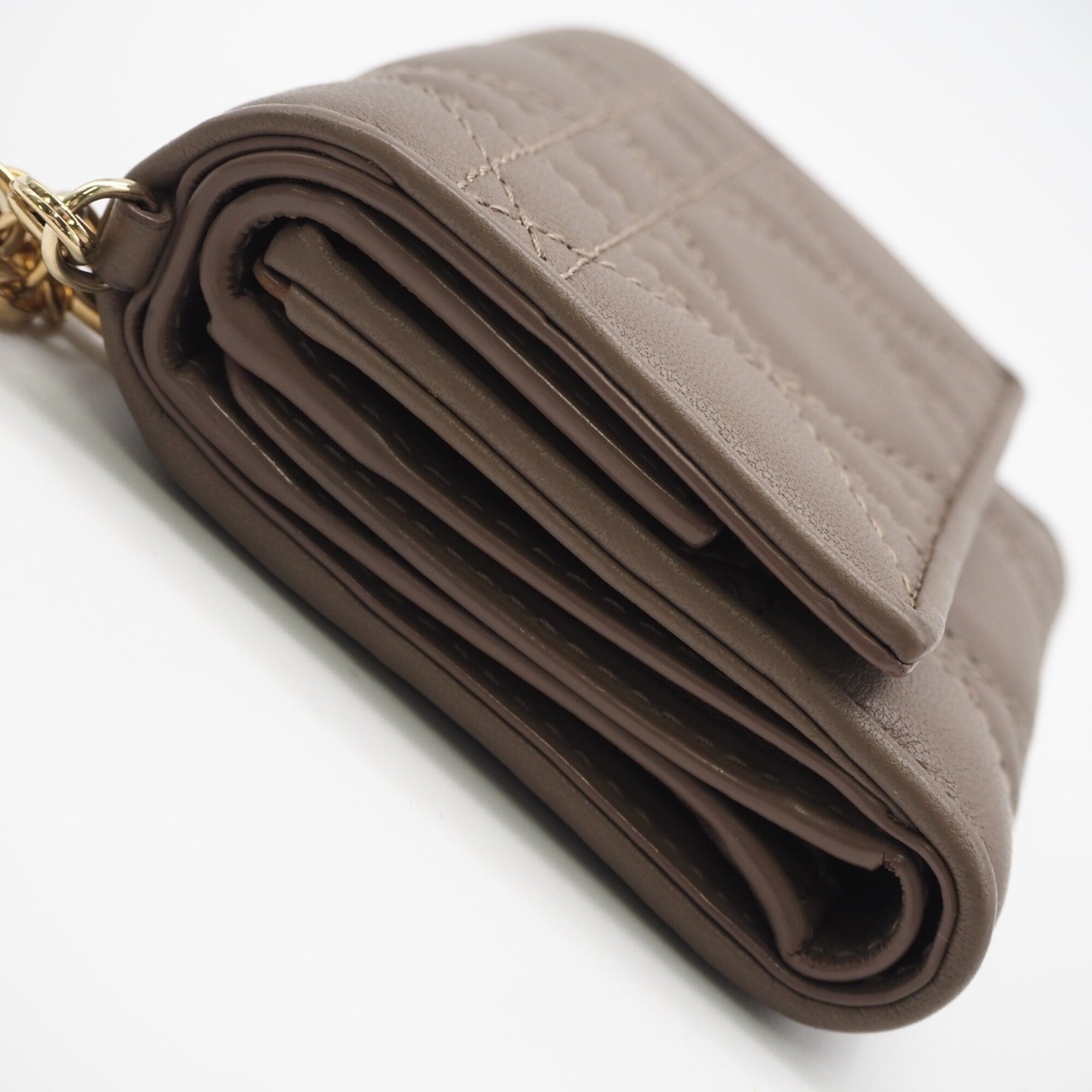 Christian Dior Lady Dior Beige Leather Wallet (Tri-Fold) (Pre-Owned)