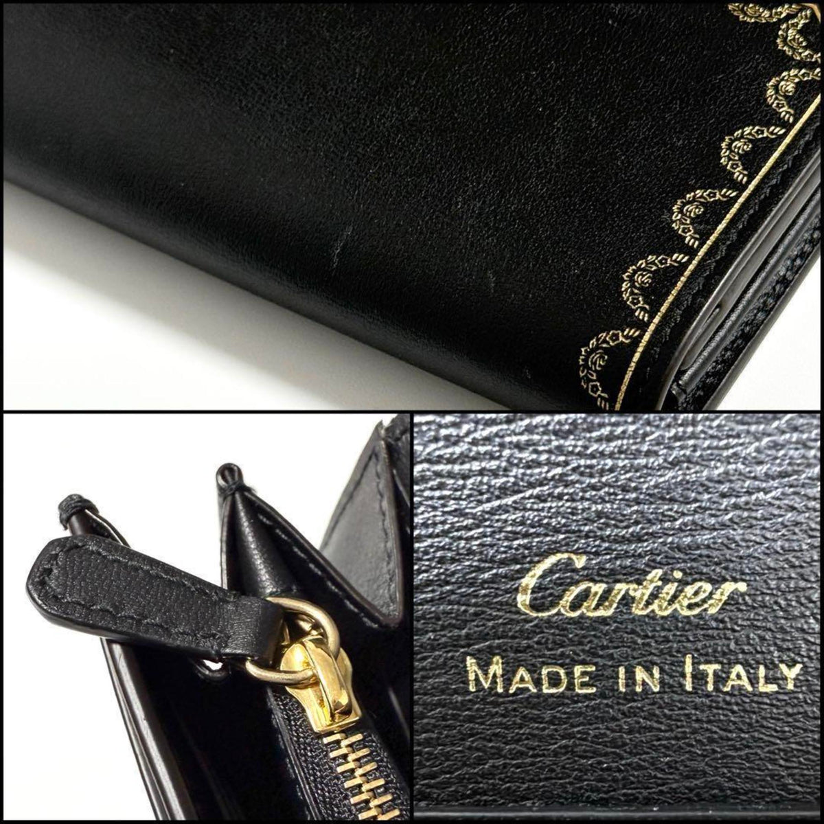 Cartier Black Leather Long Wallet (Bi-Fold) (Pre-Owned)