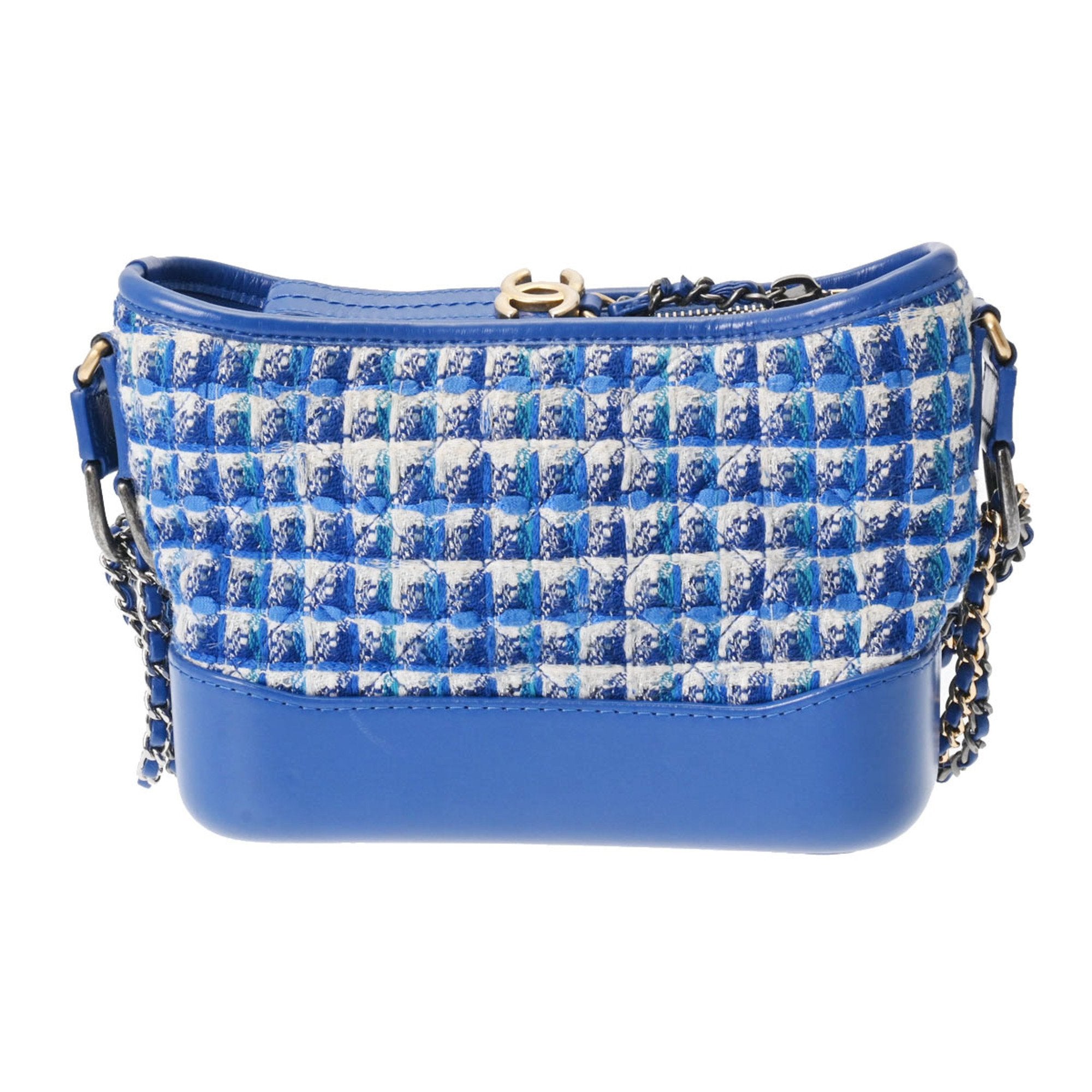 Chanel Blue Gold Tweed Leather Shoulder Bag (Pre-Owned)