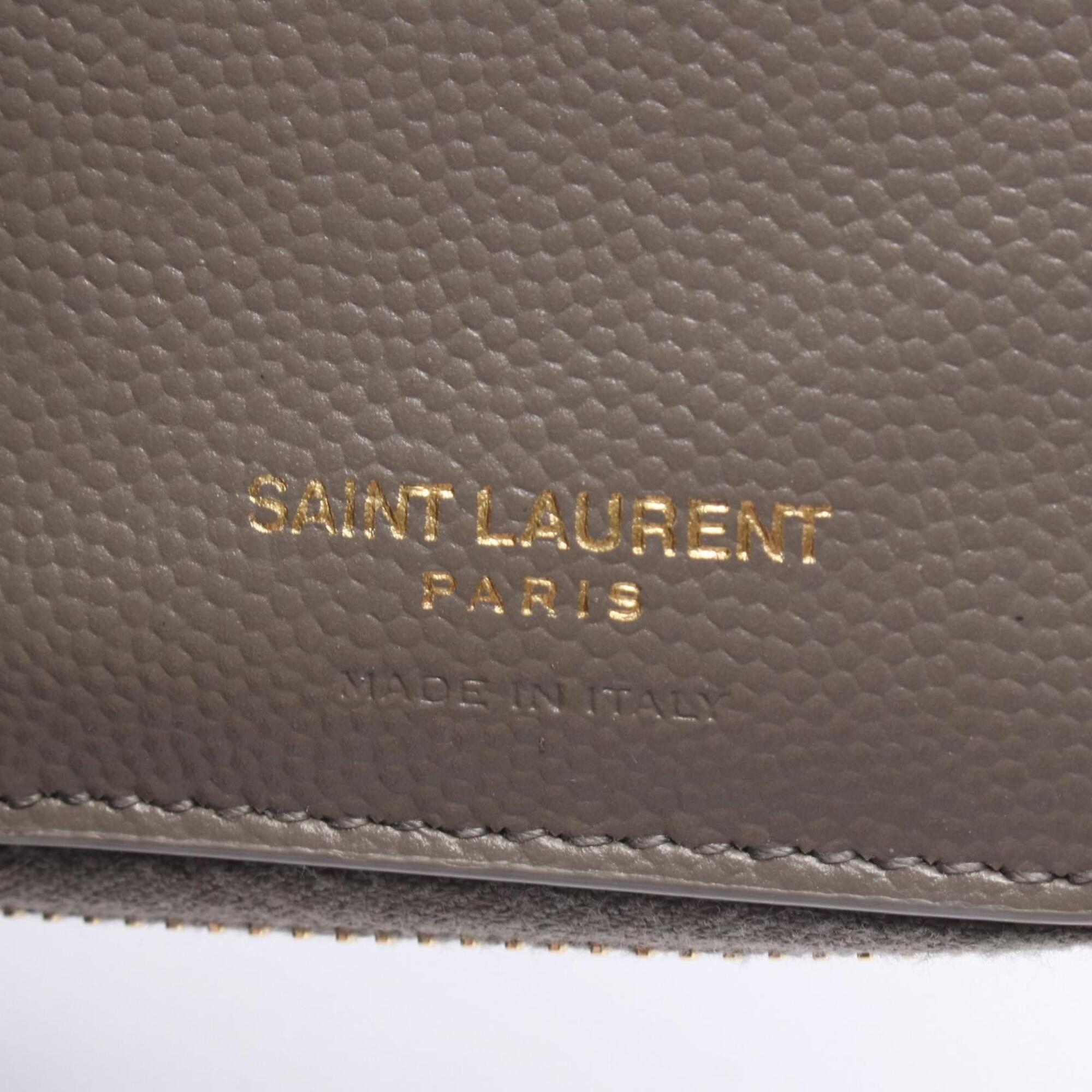 Yves Saint Laurent Gray Leather Wallet (Bi-Fold) (Pre-Owned)