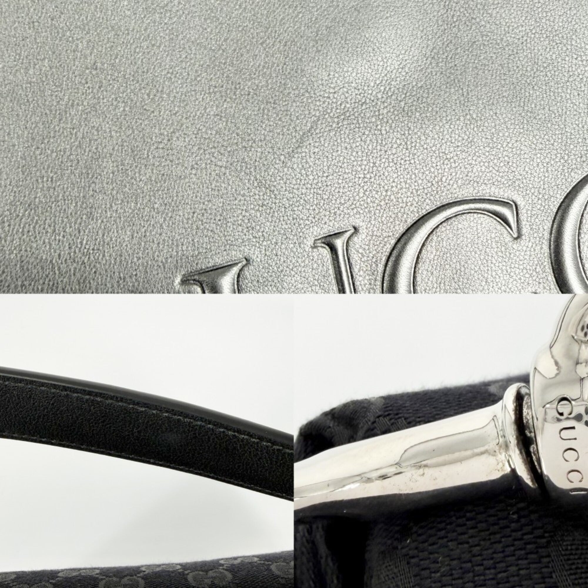 Gucci Black White Gg Canvas Handbag Shoulder Bag (Pre-Owned)