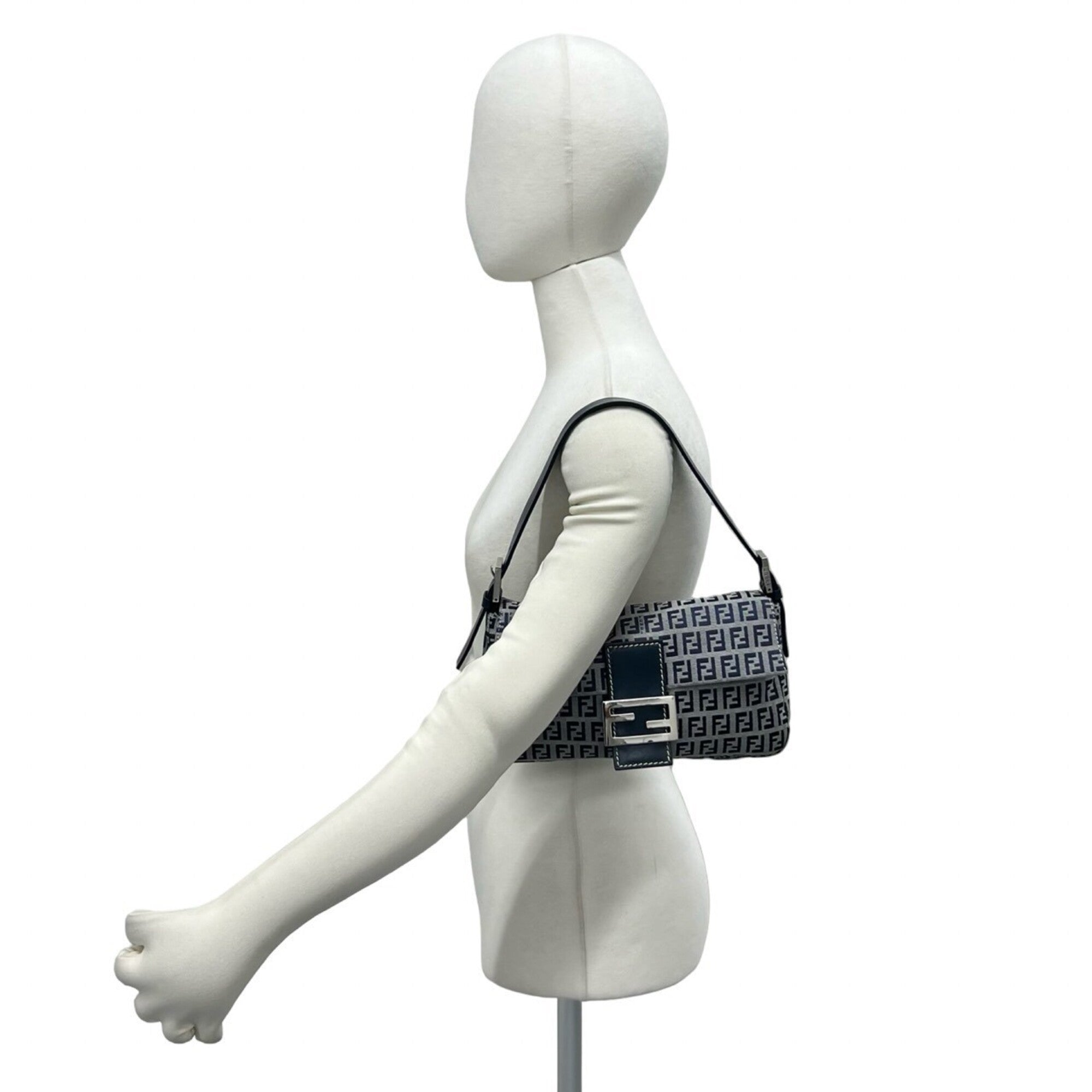 Fendi Navy Canvas Leather Shoulder Bag (Pre-Owned)