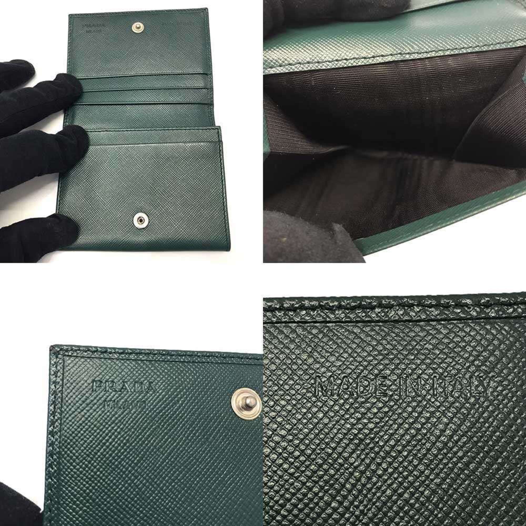 Prada Green Saffiano Triangle Wallet (Bi-Fold) (Pre-Owned)