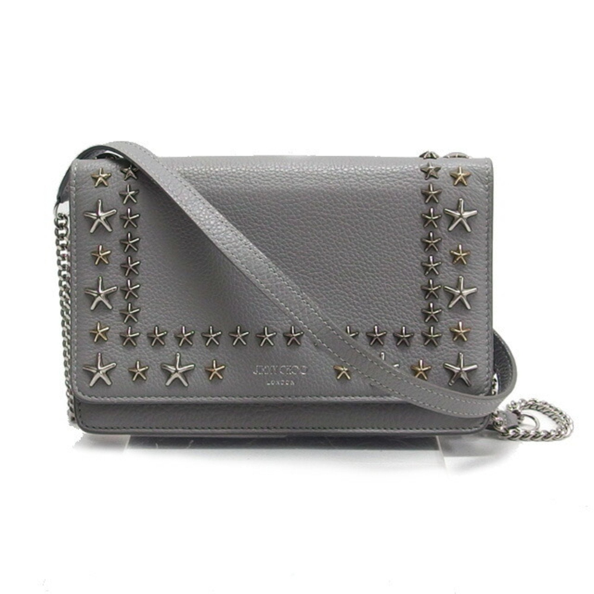 Jimmy Choo Light Gray Leather Chain/Shoulder Wallet (Pre-Owned)