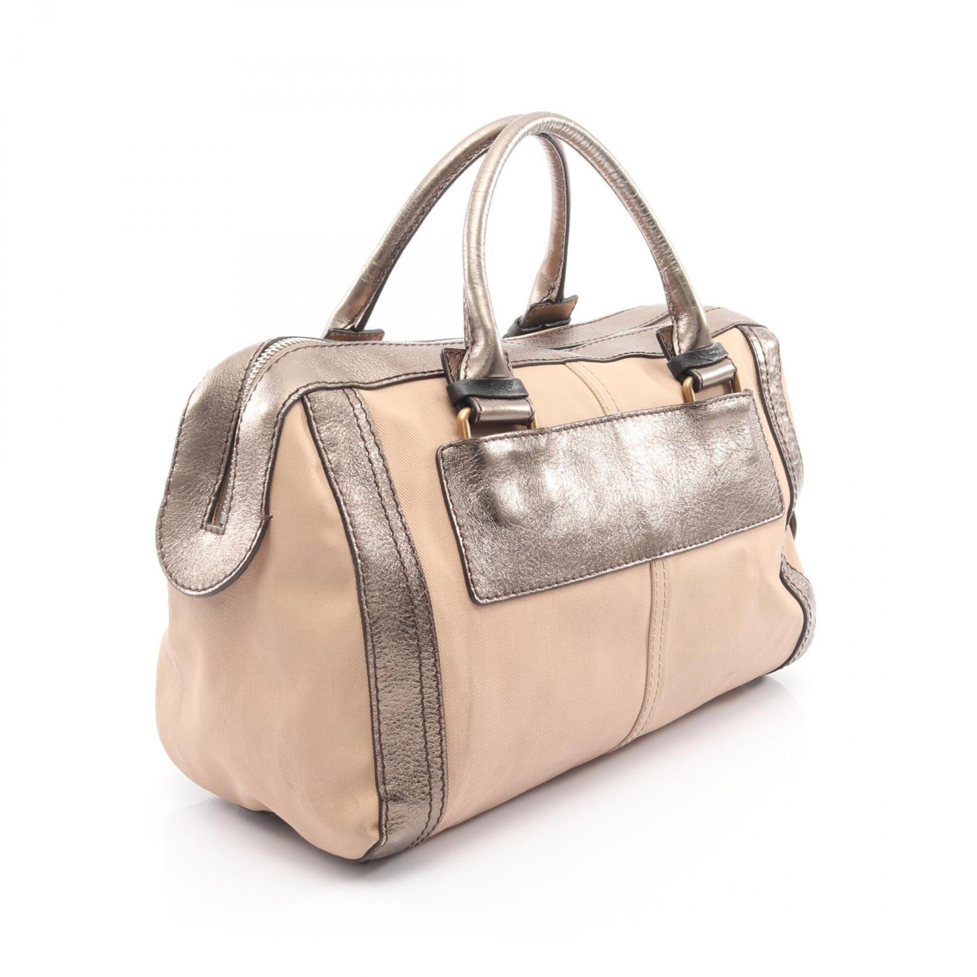 Chloé Khaki Pink Canvas Leather Boston Bag Handbag (Pre-Owned)