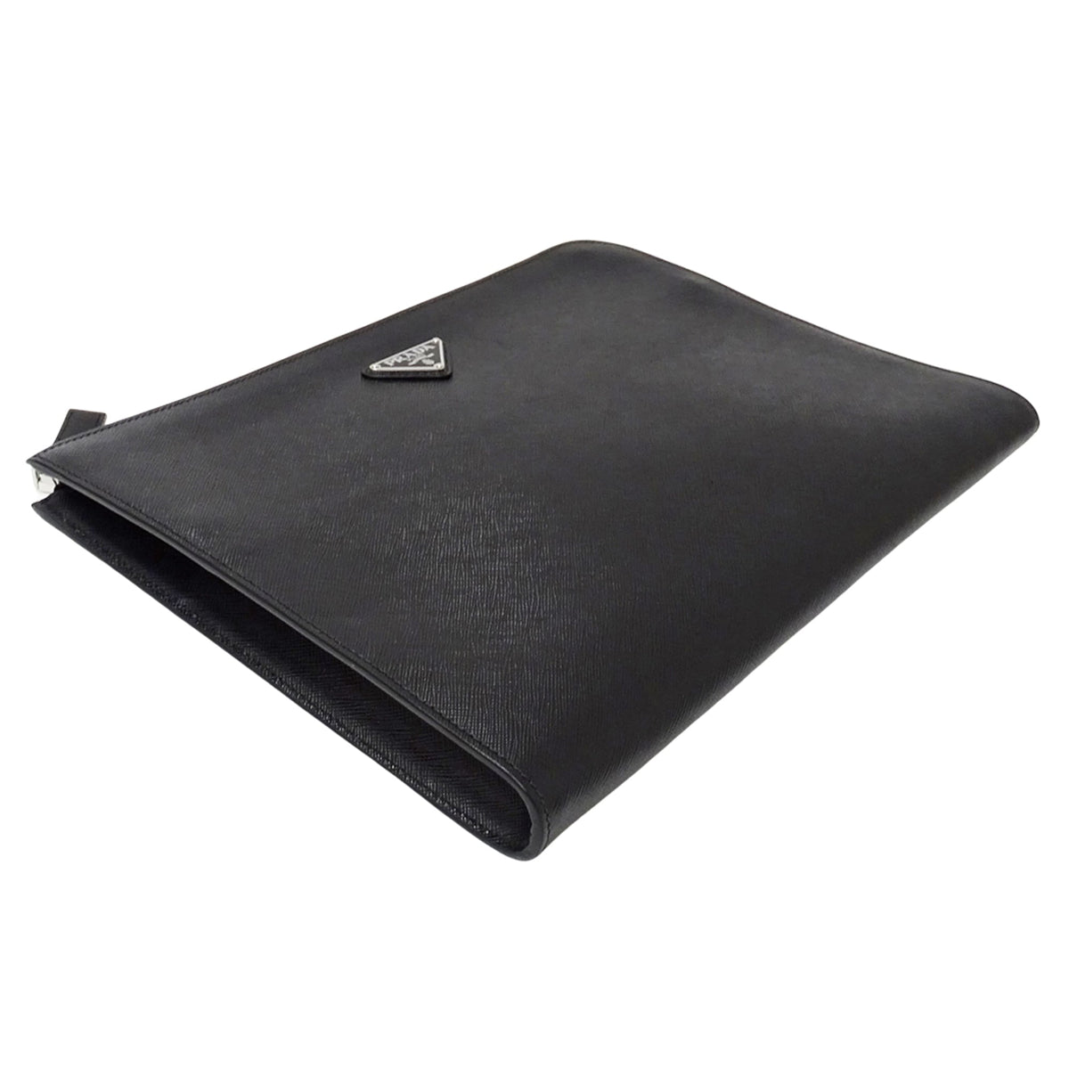Prada Black Saffiano Triangle Clutch Bag (Pre-Owned)