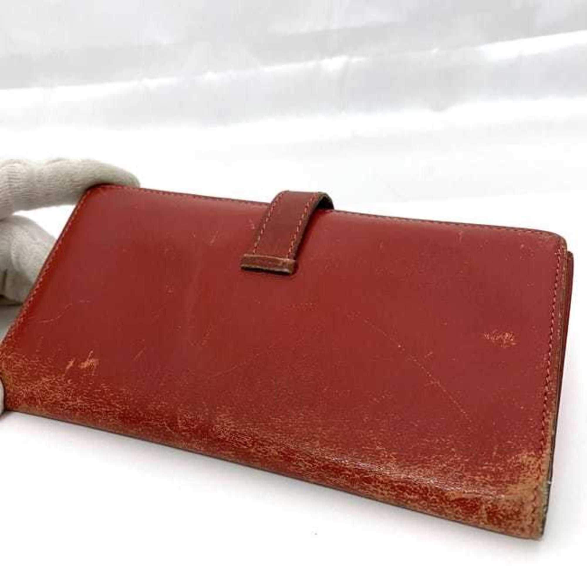 Hermes Red Color Leather Long Wallet (Bi-Fold) (Pre-Owned)
