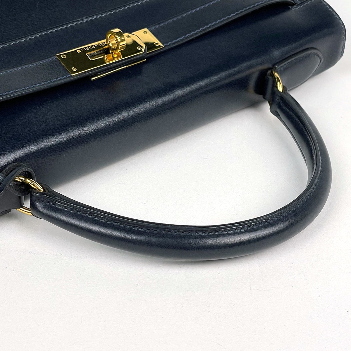 Hermes Navy Box Calf Leather Handbag (Pre-Owned)