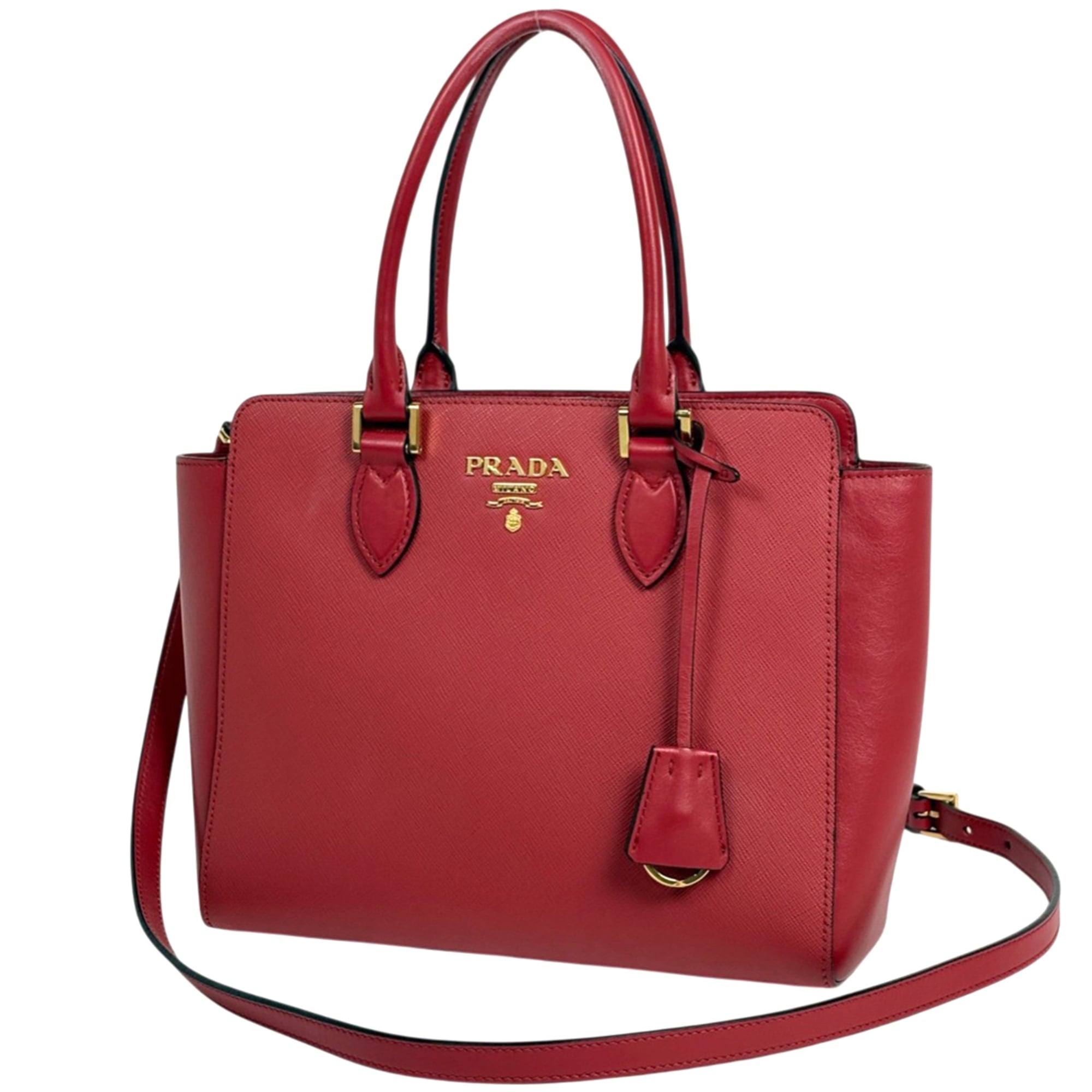 Prada Red Color Leather Handbag Shoulder Bag (Pre-Owned)