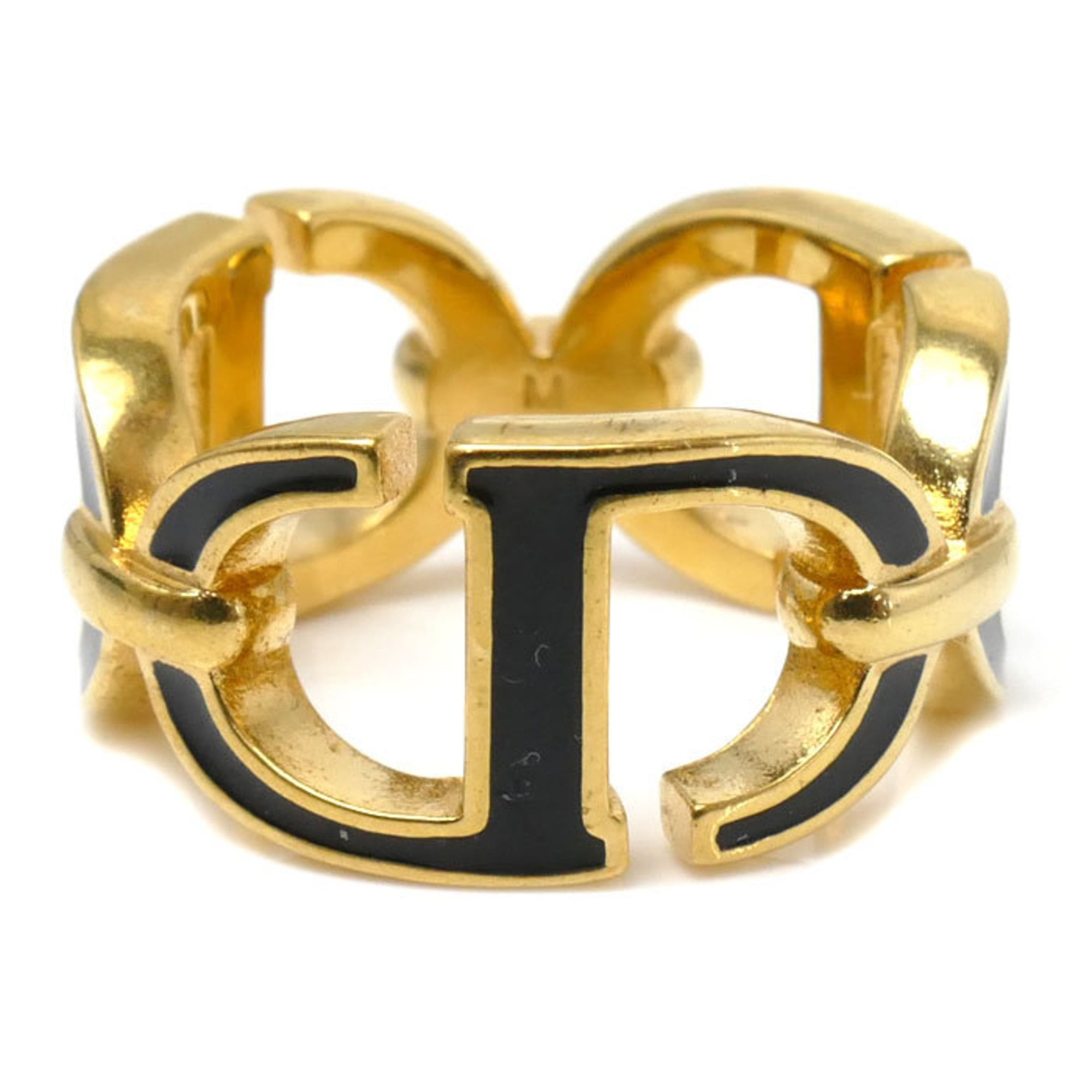 Christian Dior Gold Black Lacquer Metal Band Ring (Pre-Owned)