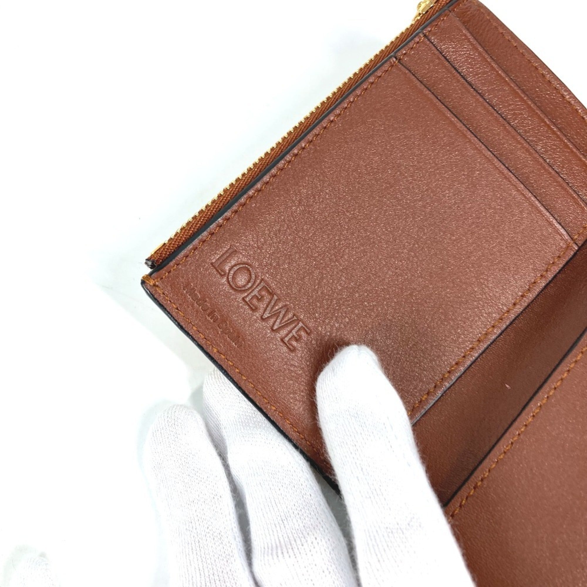 Loewe Brown Yellow Leather Wallet (Tri-Fold) (Pre-Owned)
