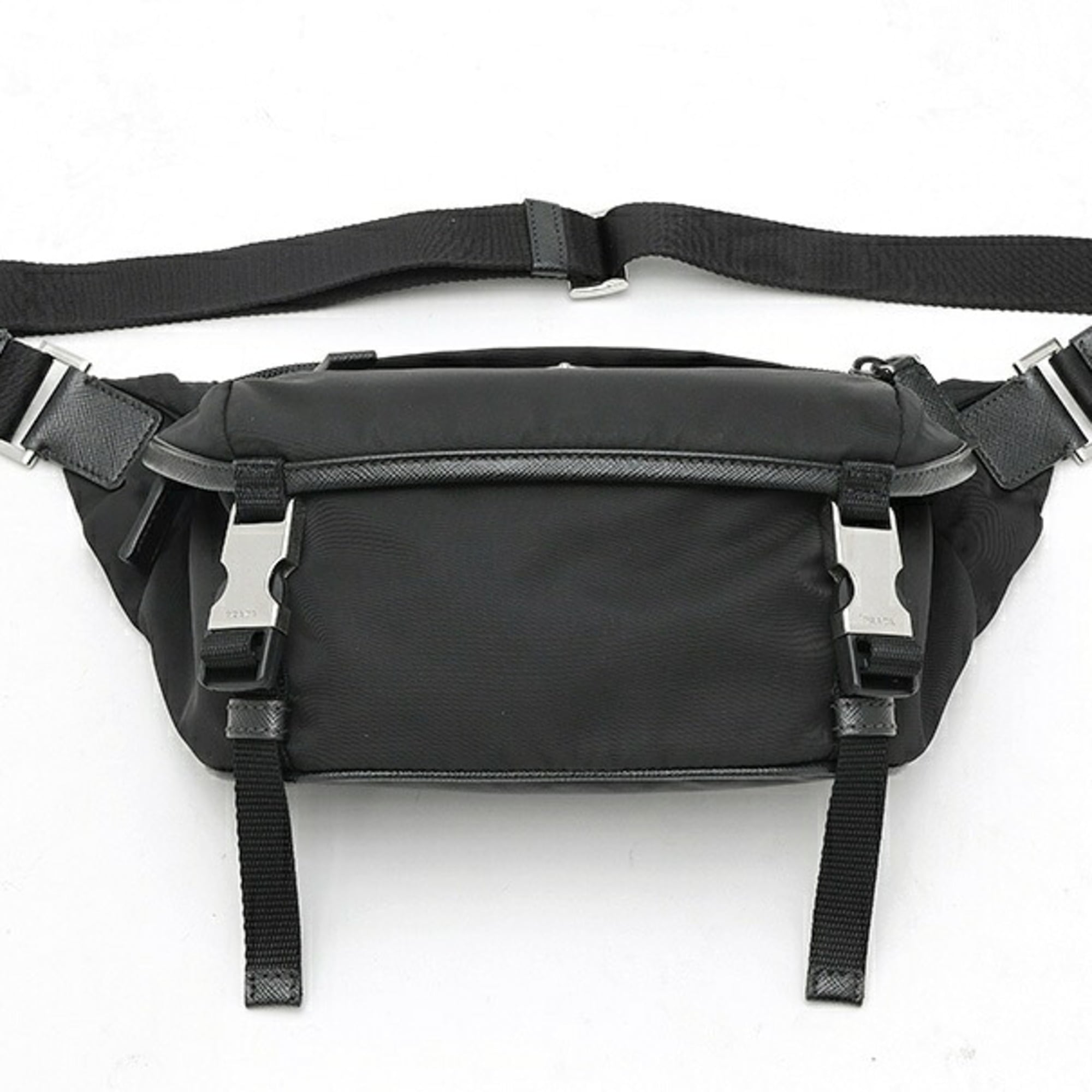 Prada Black Nylon Saffiano Triangle Leather Shoulder Bag (Pre-Owned)