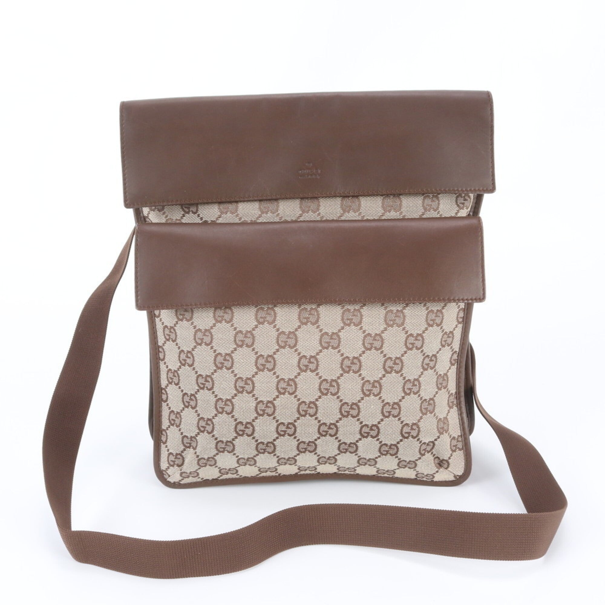 Gucci Gg Canvas Brown Gg Canvas Leather Shoulder Bag (Pre-Owned)