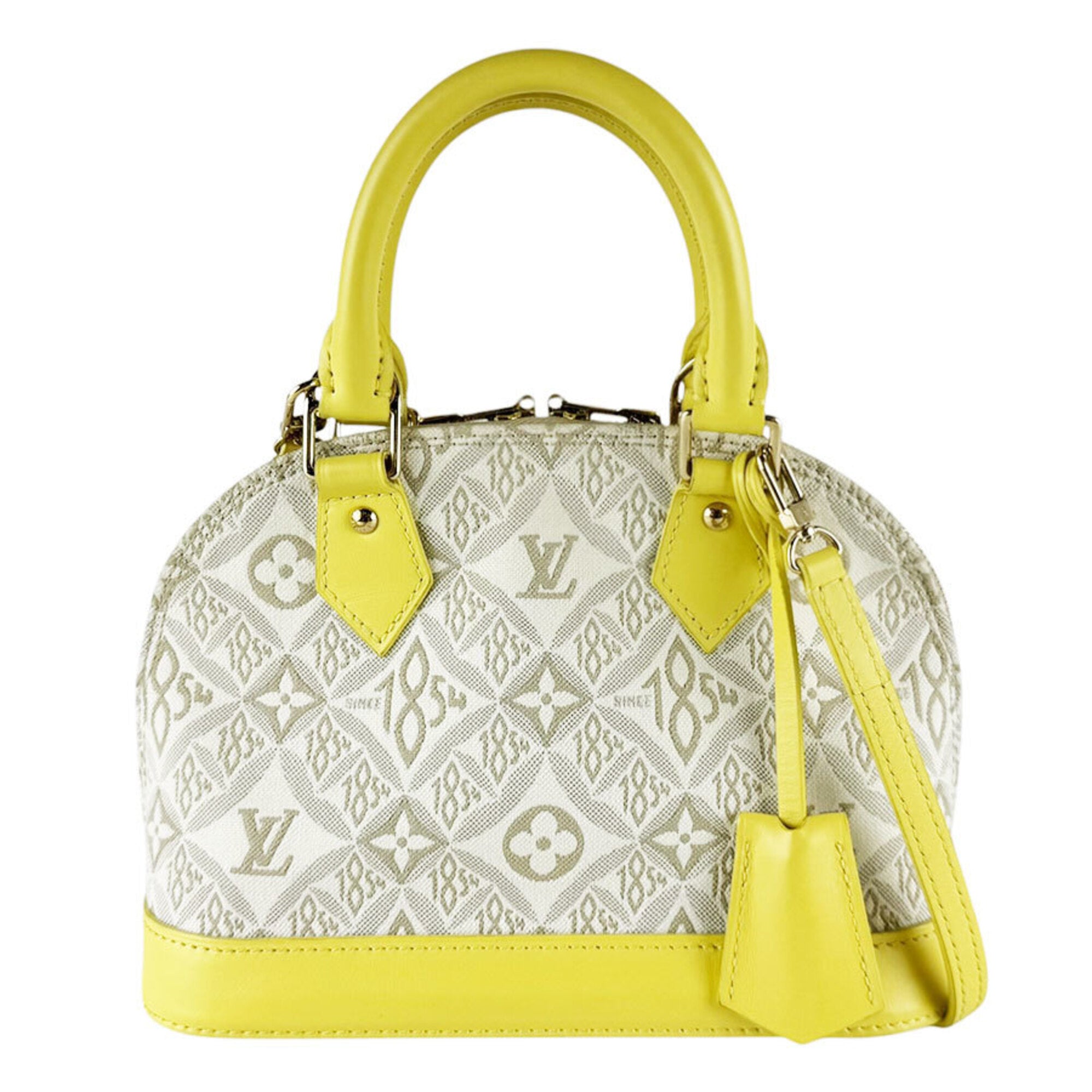 Louis Vuitton Grayish Yellow Canvas Leather Handbag Shoulder Bag (Pre-Owned)