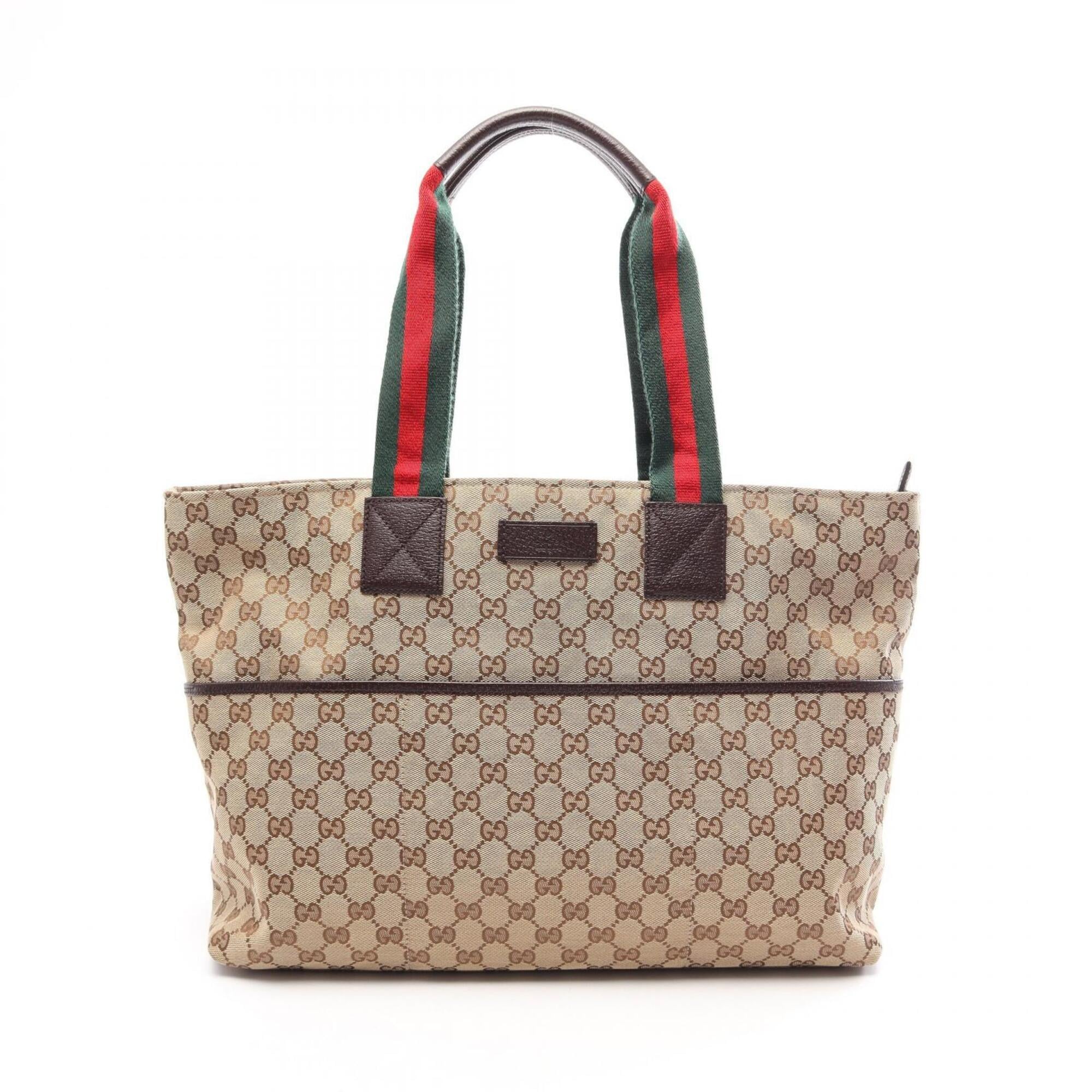 Gucci Beige Brown Canvas Leather Handbag Tote Bag (Pre-Owned)