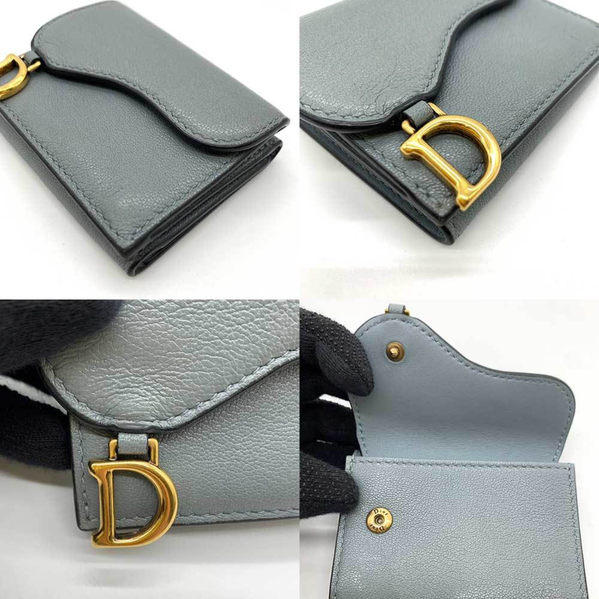 Christian Dior Gray Leather Wallet (Tri-Fold) (Pre-Owned)