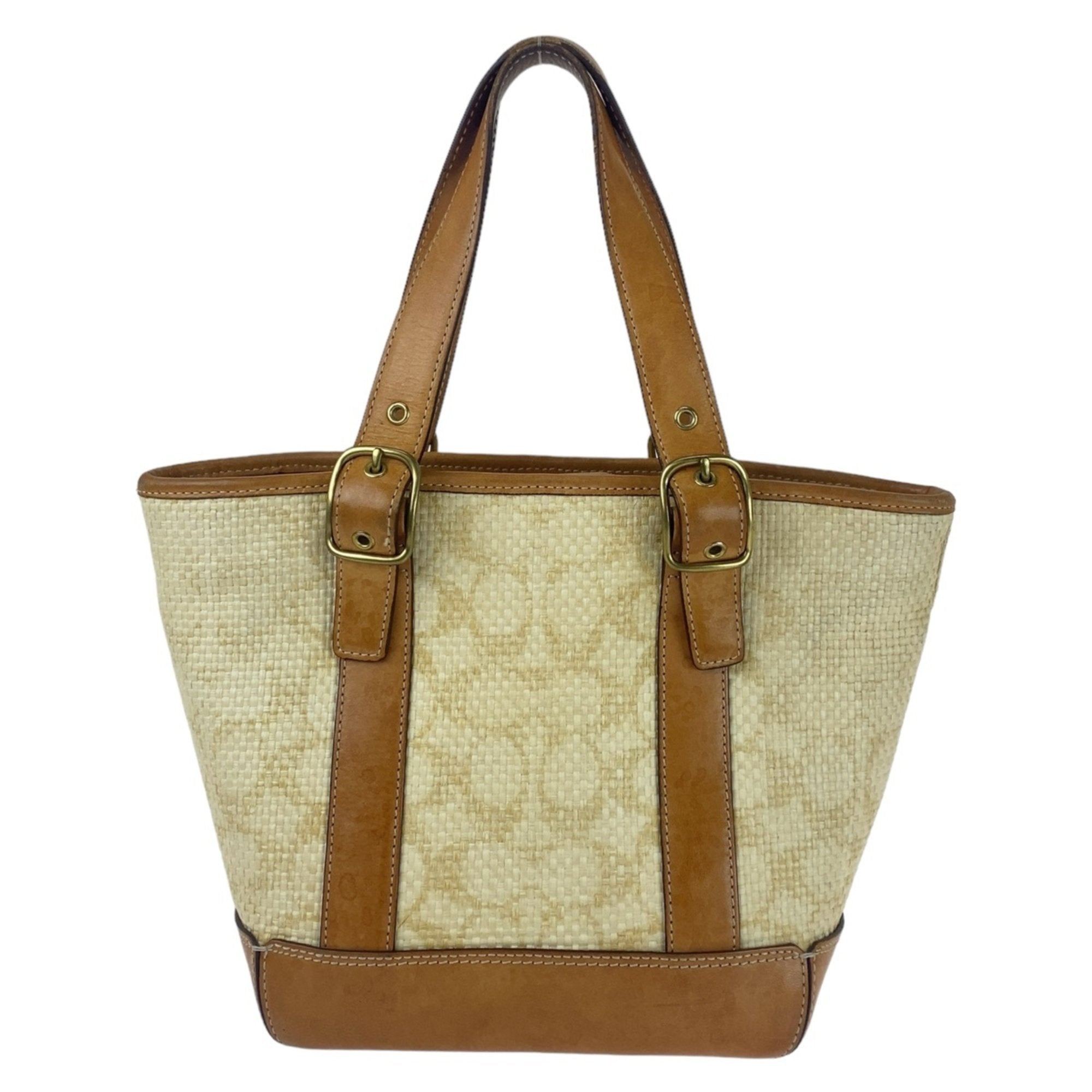 Coach Beige Camel Light Brown Straw Leather Handbag Shoulder Bag Tote Bag (Pre-Owned)