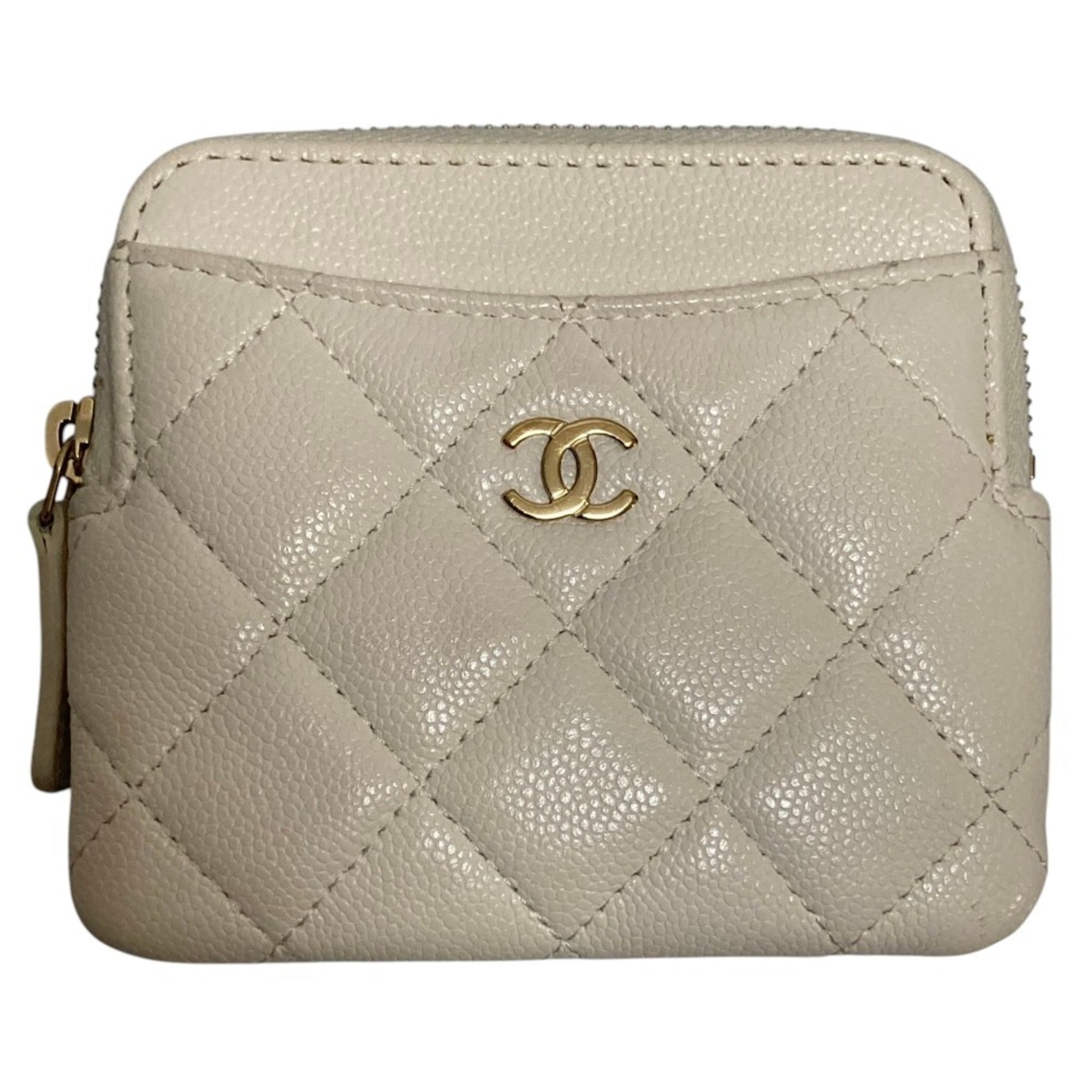 Chanel White Grained Calfskin Coin Purse/Coin Case (Pre-Owned)