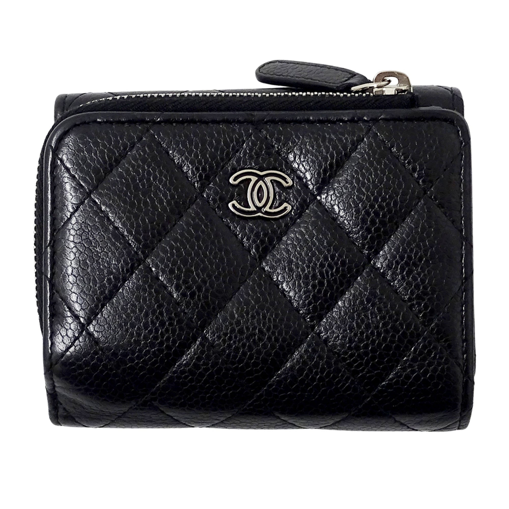 Chanel Black Grained Calfskin Wallet (Tri-Fold) (Pre-Owned)