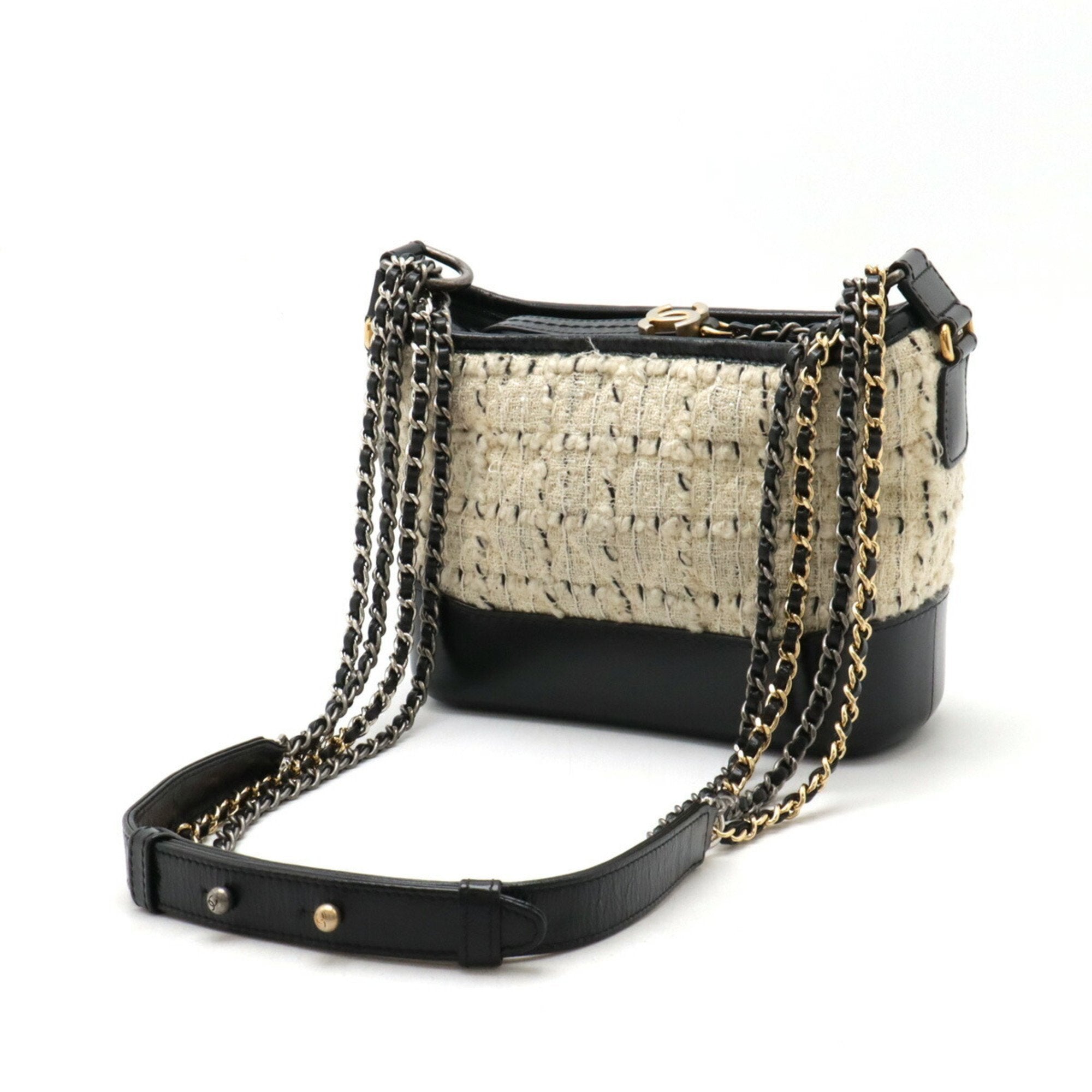 Chanel Black Ivory Tweed Leather Shoulder Bag (Pre-Owned)