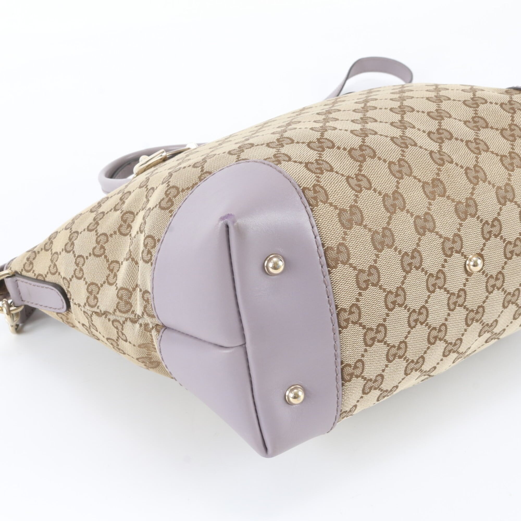Gucci Beige Purple Leather Canvas Handbag Shoulder Bag Tote Bag (Pre-Owned)