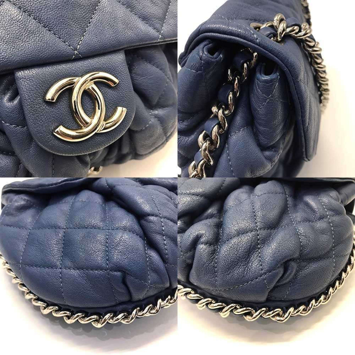 Chanel Matelasse Navy Leather Shoulder Bag (Pre-Owned)