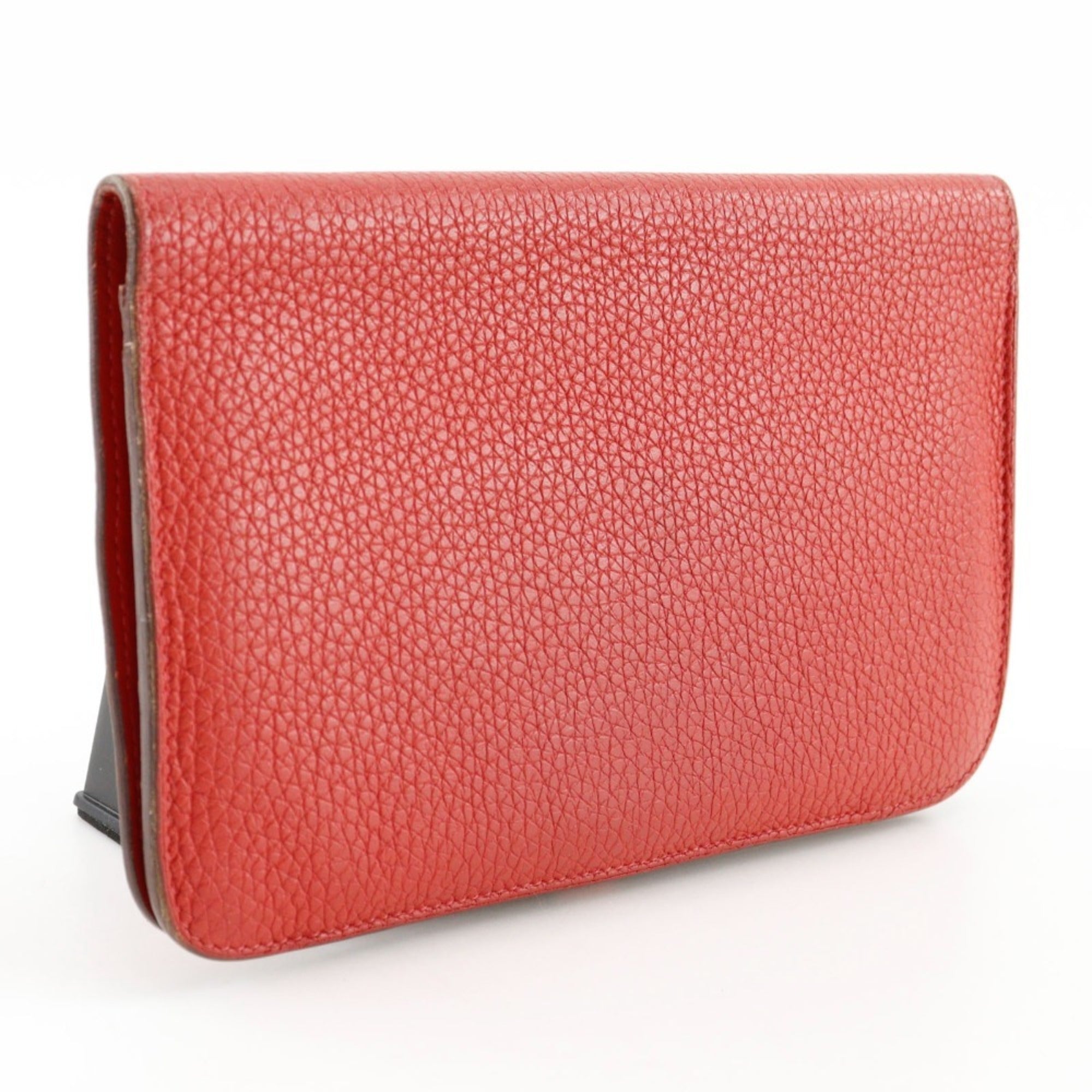 Hermes Dogon Red Color Taurillon Clemence Leather Long Wallet (Bi-Fold) (Pre-Owned)