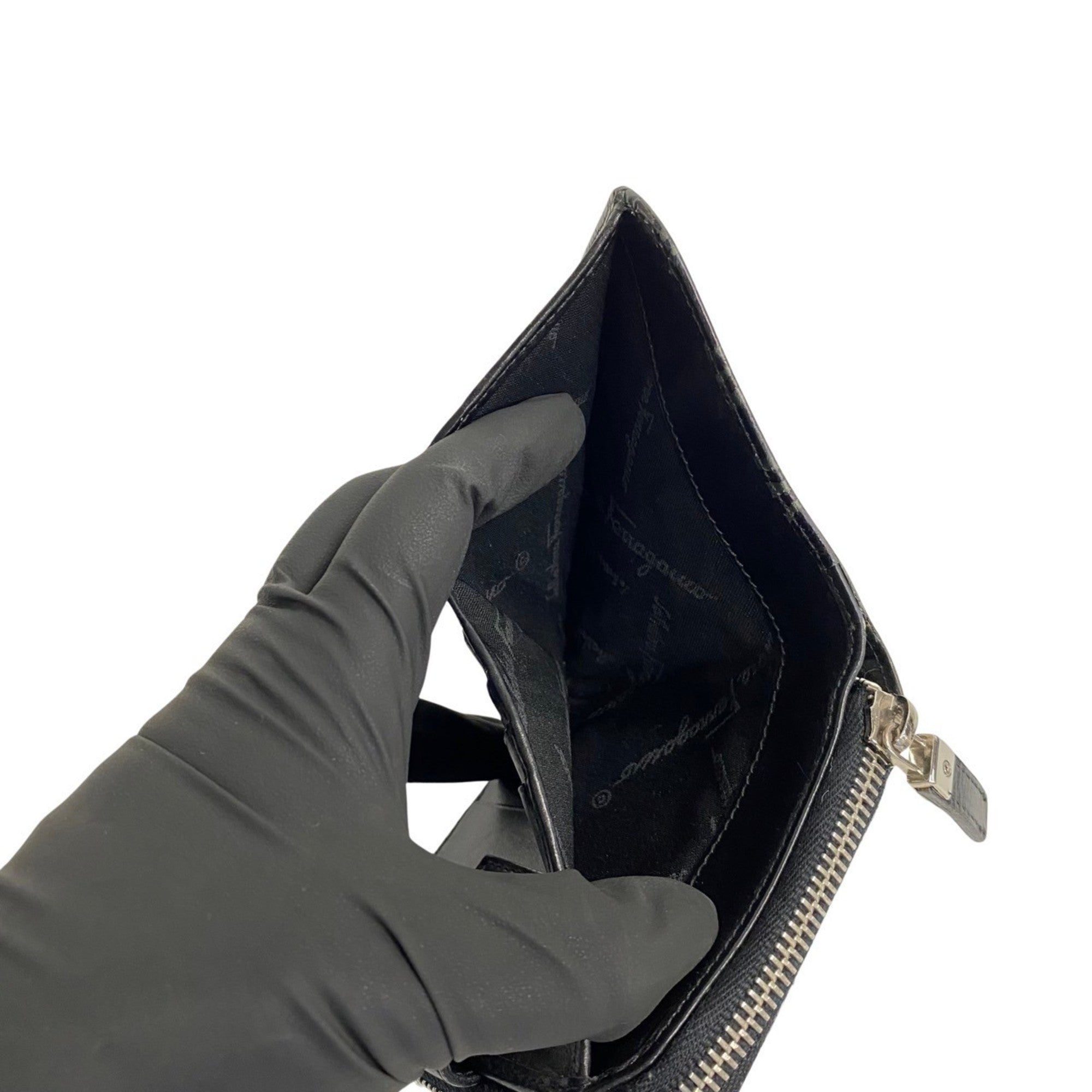 Salvatore Ferragamo Black Gray Leather Wallet (Bi-Fold) (Pre-Owned)