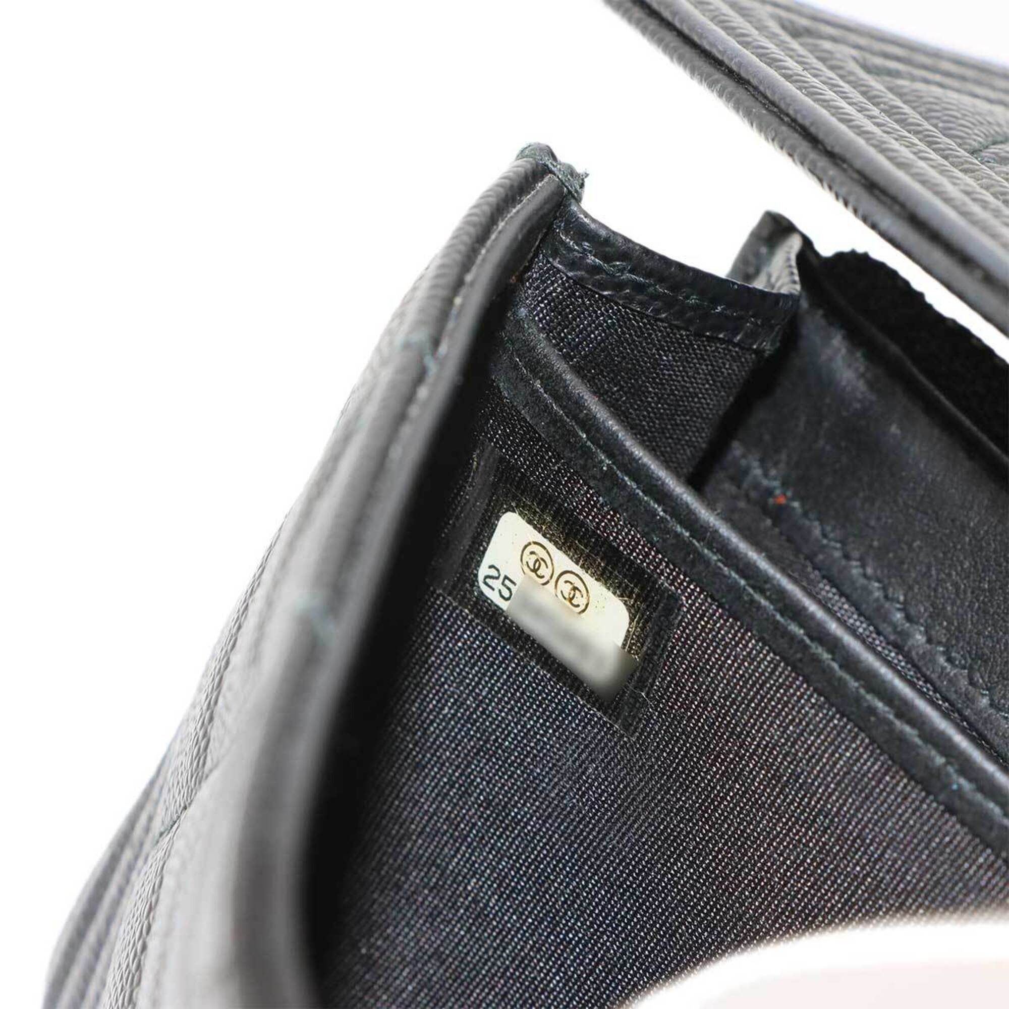 Chanel Black Grained Calfskin Long Wallet (Bi-Fold) (Pre-Owned)