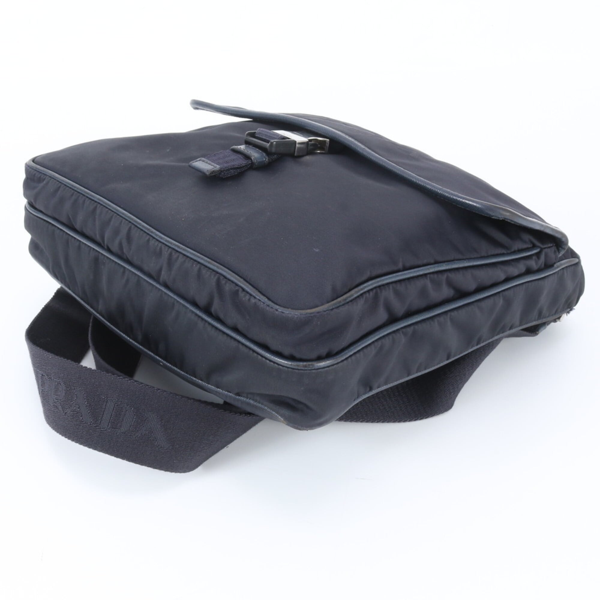 Prada Navy Nylon Leather Shoulder Bag (Pre-Owned)