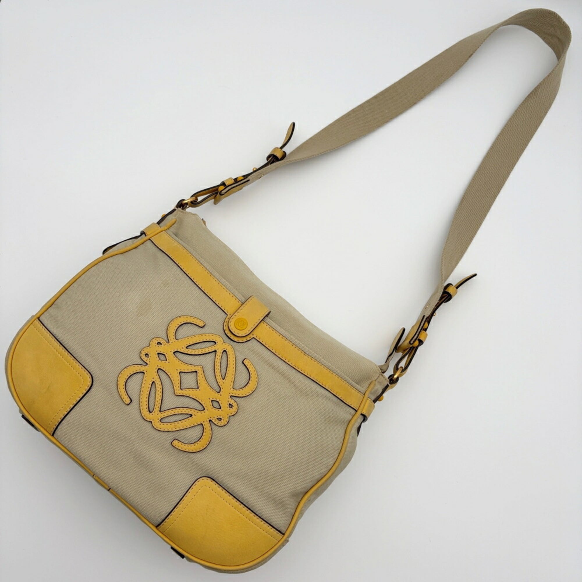 Loewe Beige Yellow Canvas Leather Shoulder Bag (Pre-Owned)