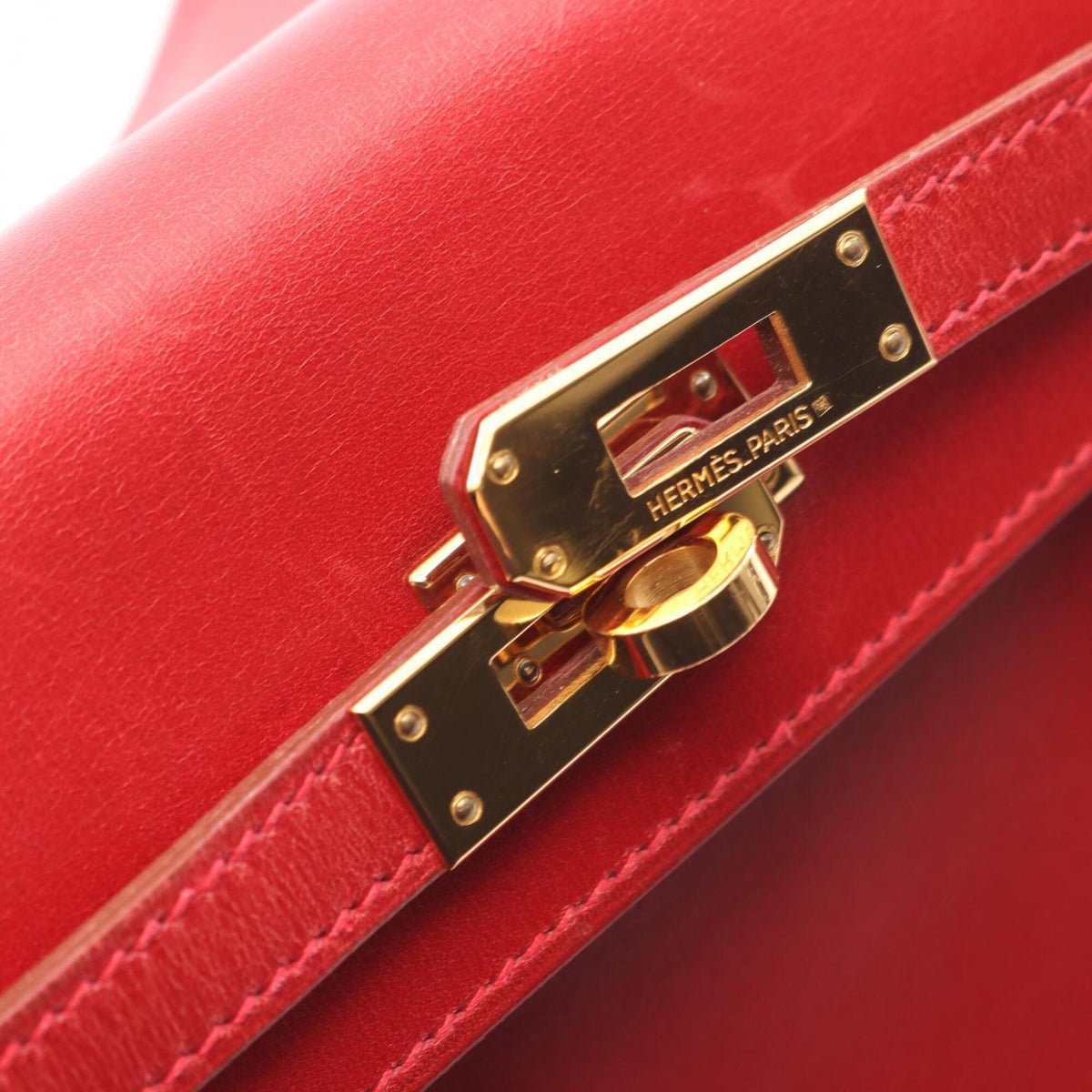 Hermes Red Color Box Calf Leather Leather Backpack Handbag (Pre-Owned)
