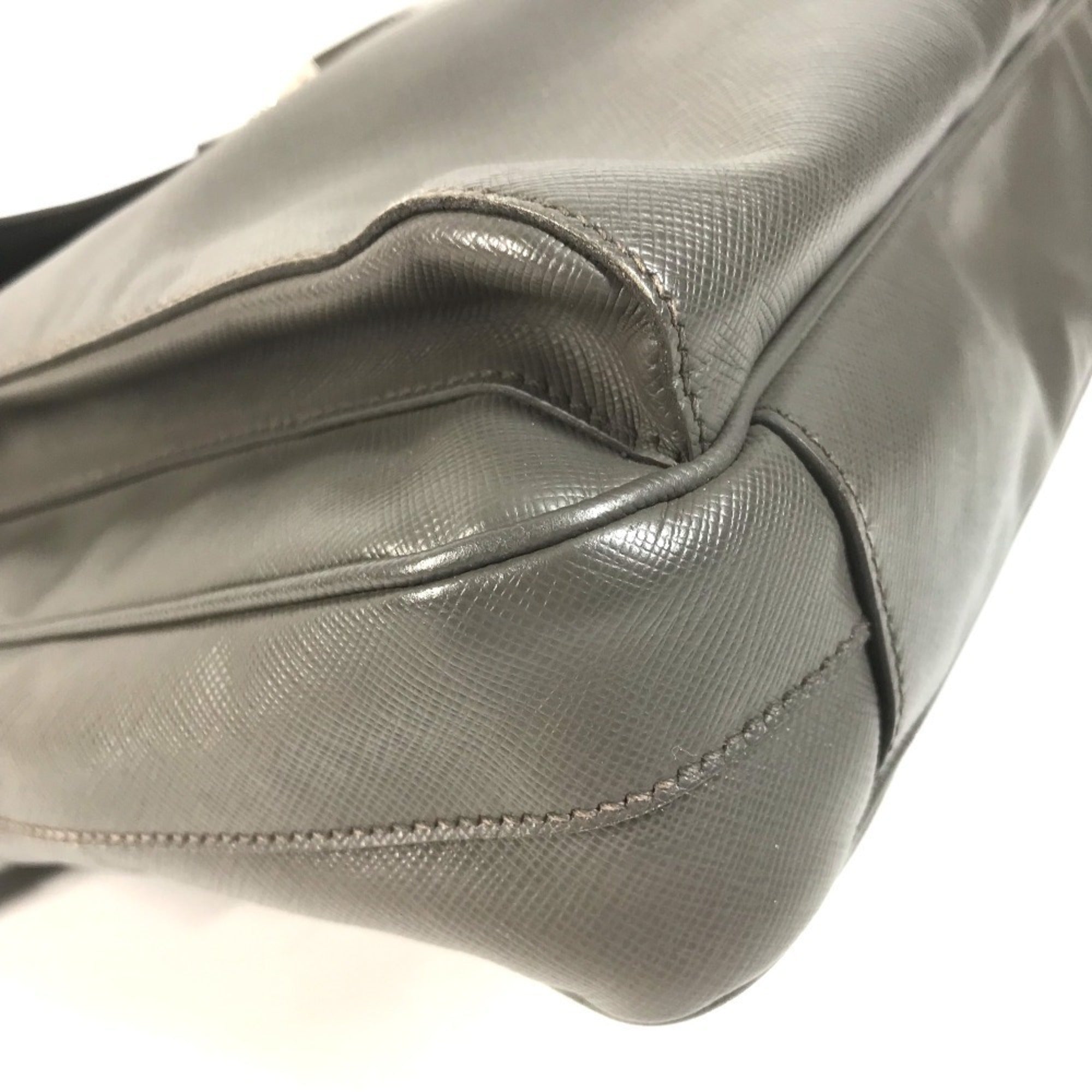 Prada Gray Leather Briefcase Handbag Tote Bag (Pre-Owned)