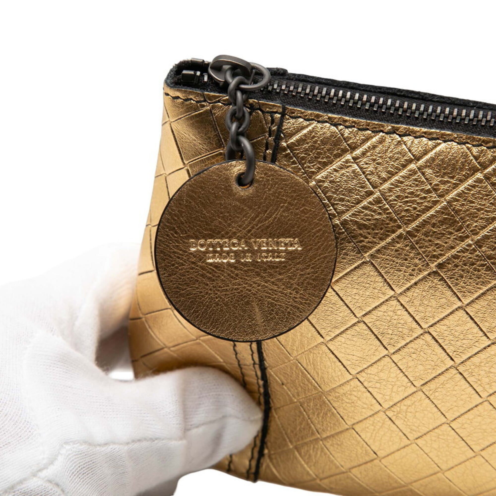 Bottega Veneta Gold Leather Handbag Pouch (Pre-Owned)