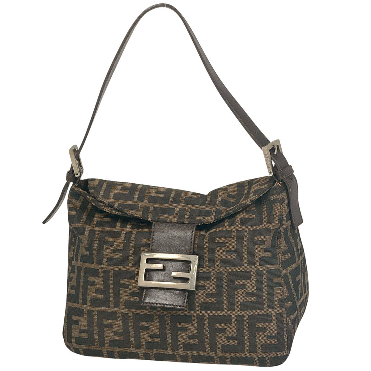 Fendi Zucca Brown Canvas Leather Shoulder Bag (Pre-Owned)